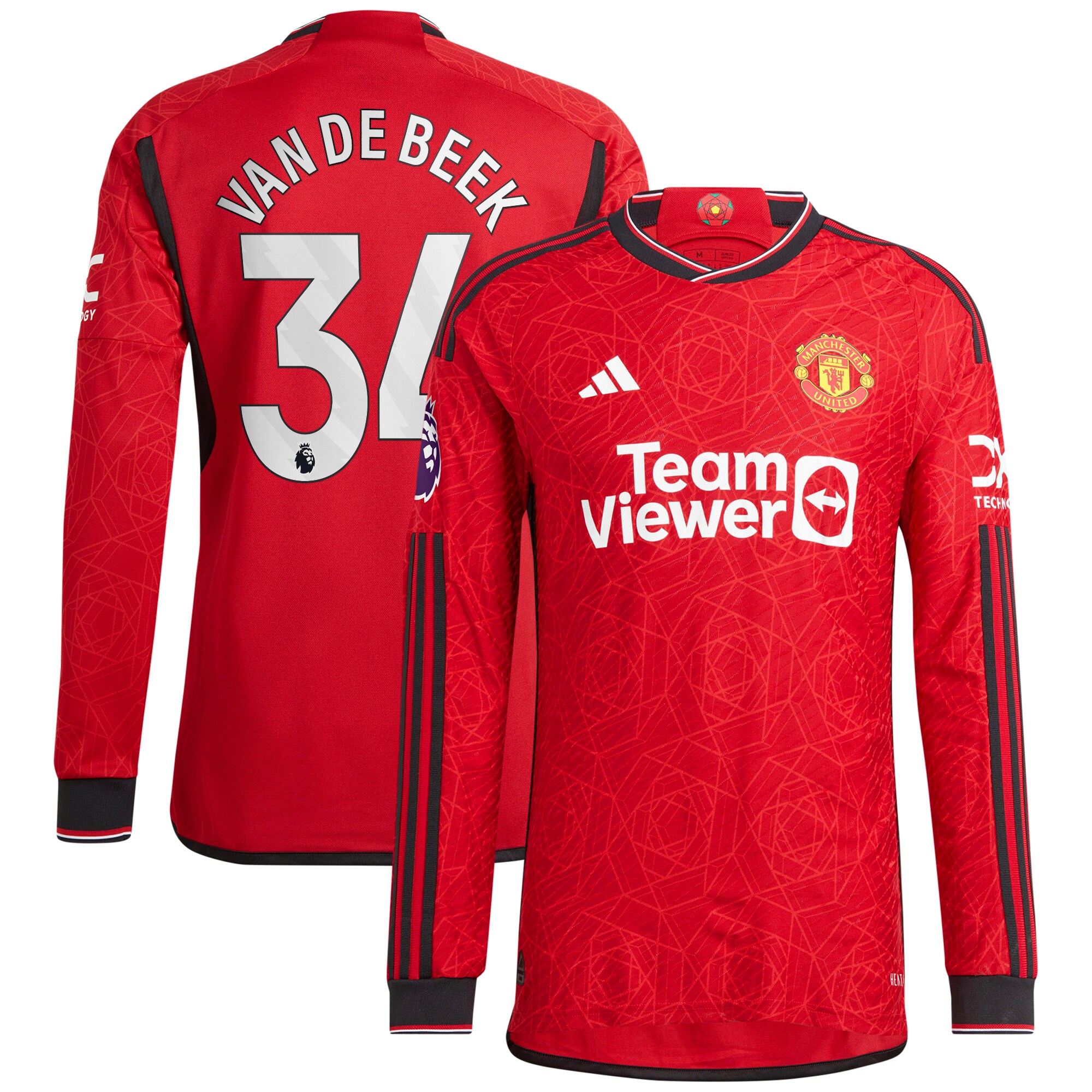 Donny Van De Beek Manchester United adidas 2023/24 Home Authentic Long Sleeve Player Jersey - Red