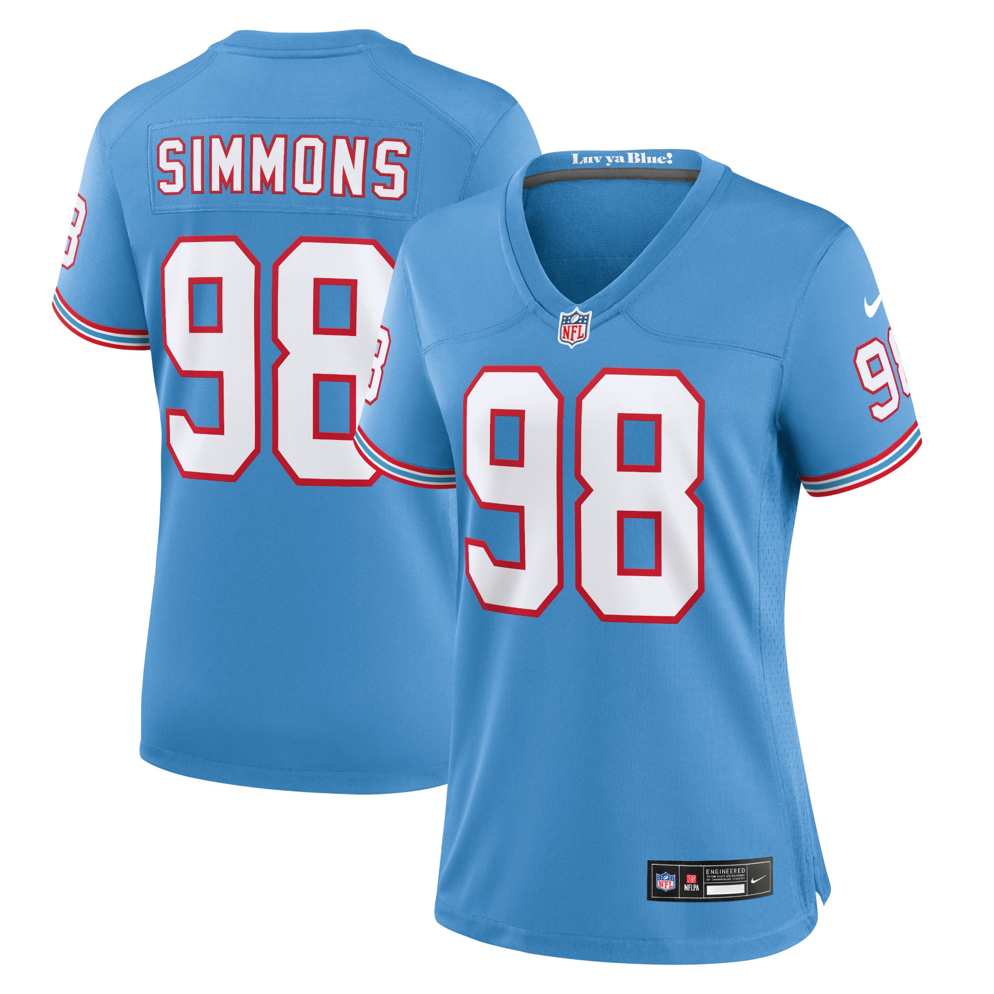 Jeffery Simmons Tennessee Titans Nike Women's Oilers Throwback Alternate Game Player Jersey - Light Blue