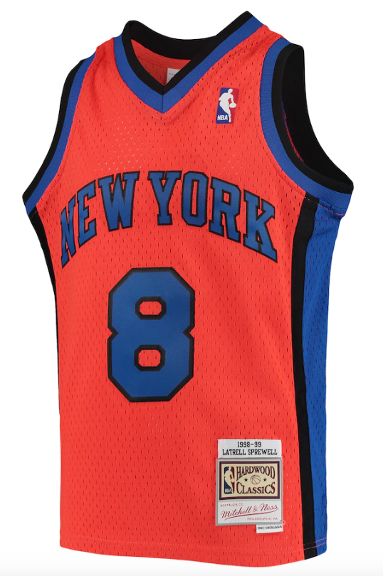 Men's Latrell Sprewell New York Knicks Mitchell & Ness 1998-99 Hardwood Classics Reload Jersey â�?Orange