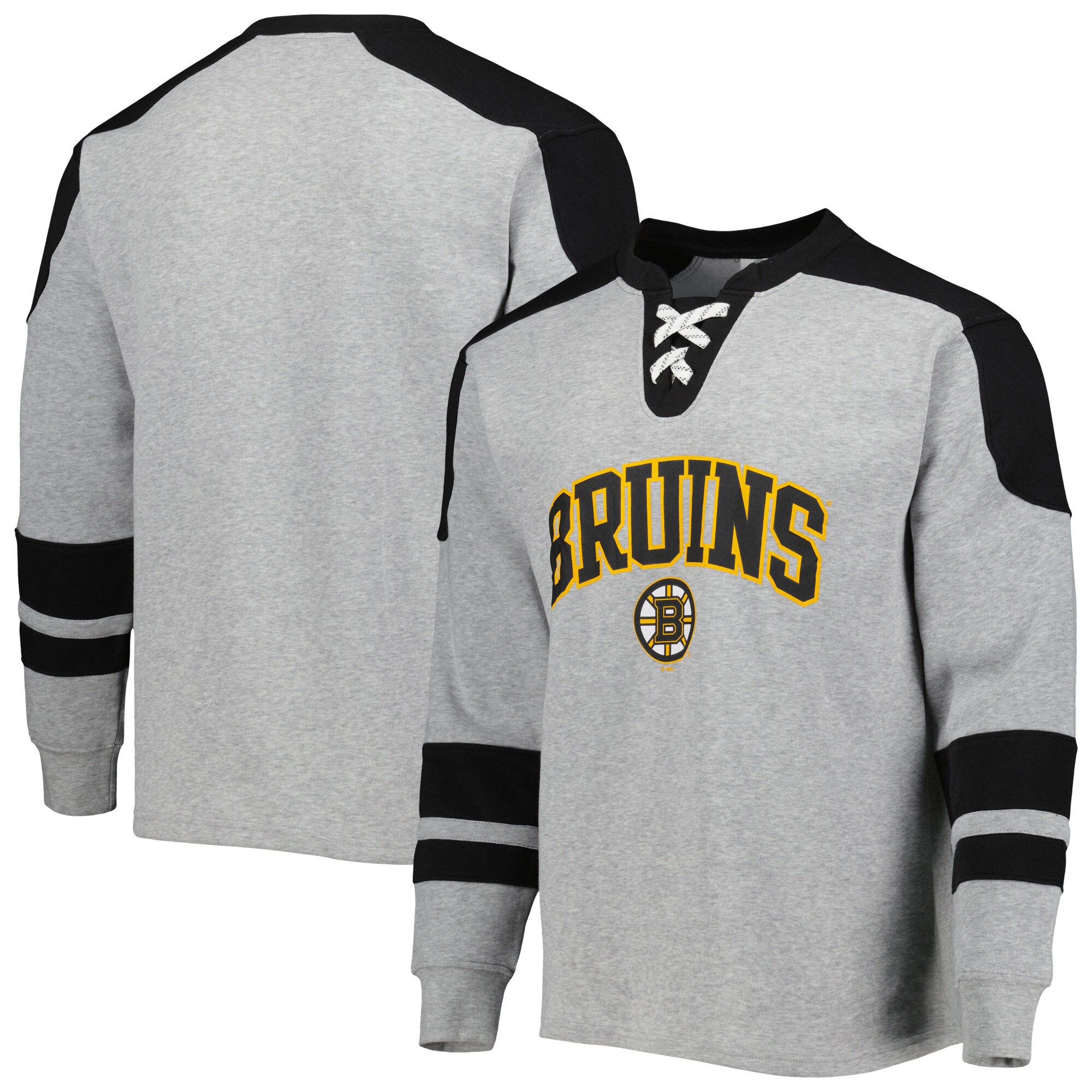 Men's Heather Gray Boston Bruins Classic Fit Lace-Up Pullover Sweatshirt