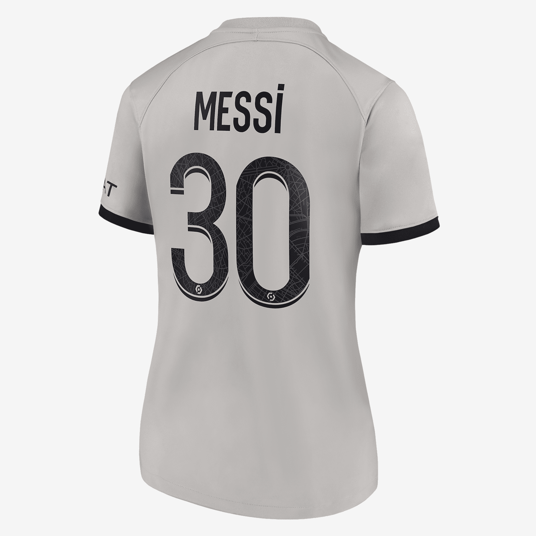 Paris Saint-Germain 2022/23 Stadium Away (Lionel Messi) Women's Nike Dri-FIT Soccer Jersey - Light Smoke Grey/Black