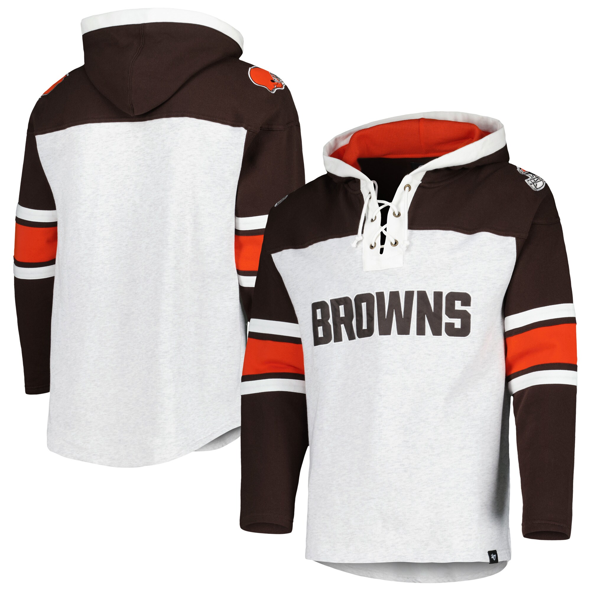Cleveland Browns '47 Gridiron Lace-Up Pullover Hoodie - Heather Gray