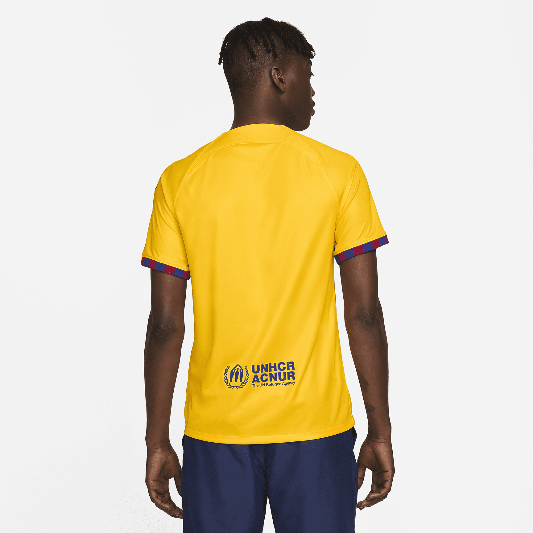 FC Barcelona 2023/24 Stadium Fourth Men's Nike Dri-FIT Soccer Jersey - Amarillo/University Red/Deep Royal Blue