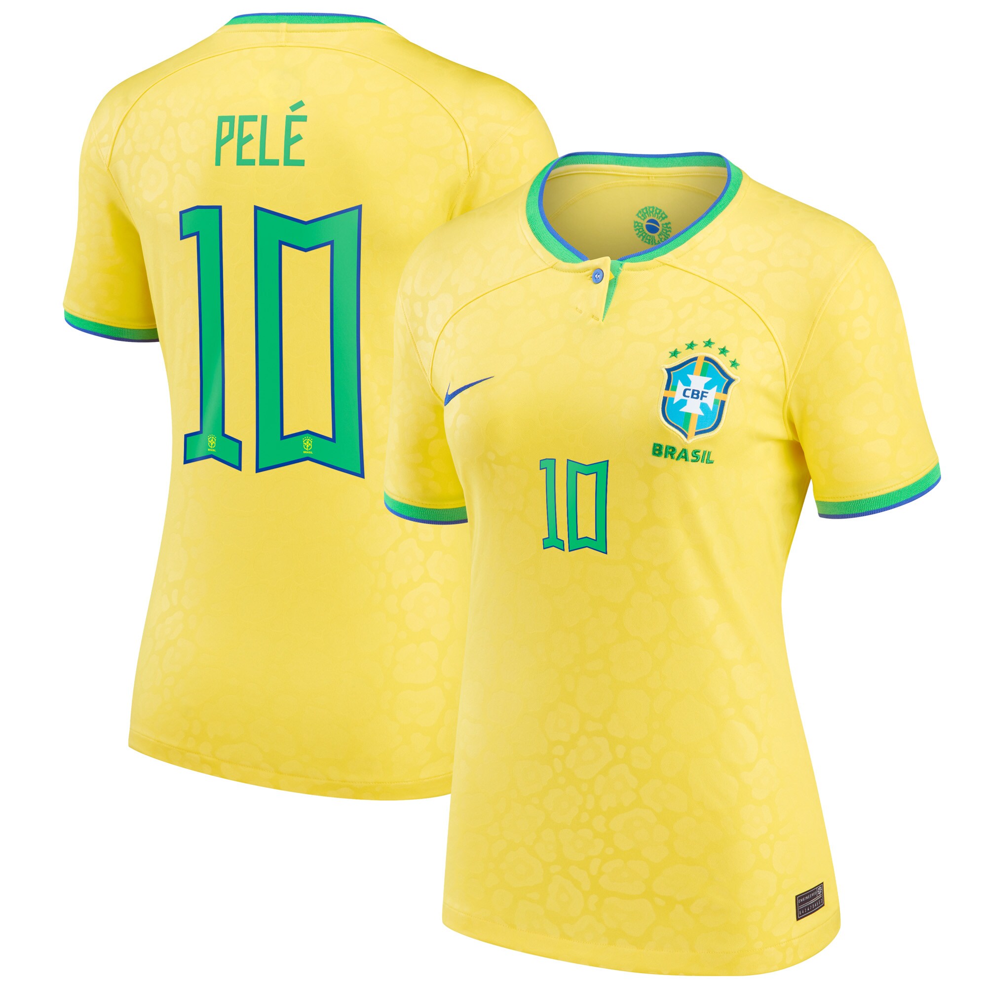 Pelé Brazil National Team Nike Women's 2022/23 Home Breathe Stadium Replica Player Jersey - Yellow