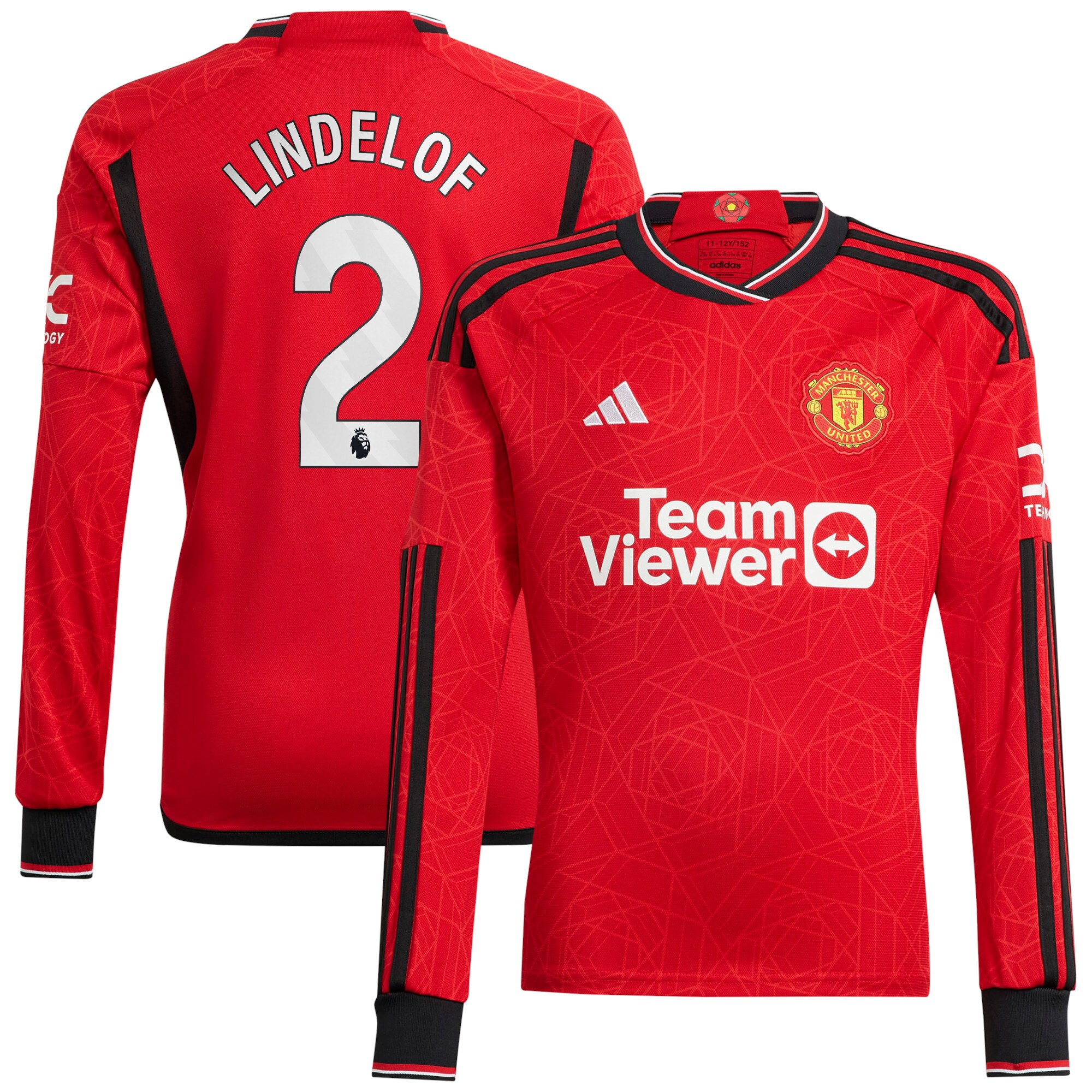 Victor Lindelof Manchester United adidas 2023/24 Home Replica Long Sleeve Player Jersey - Red