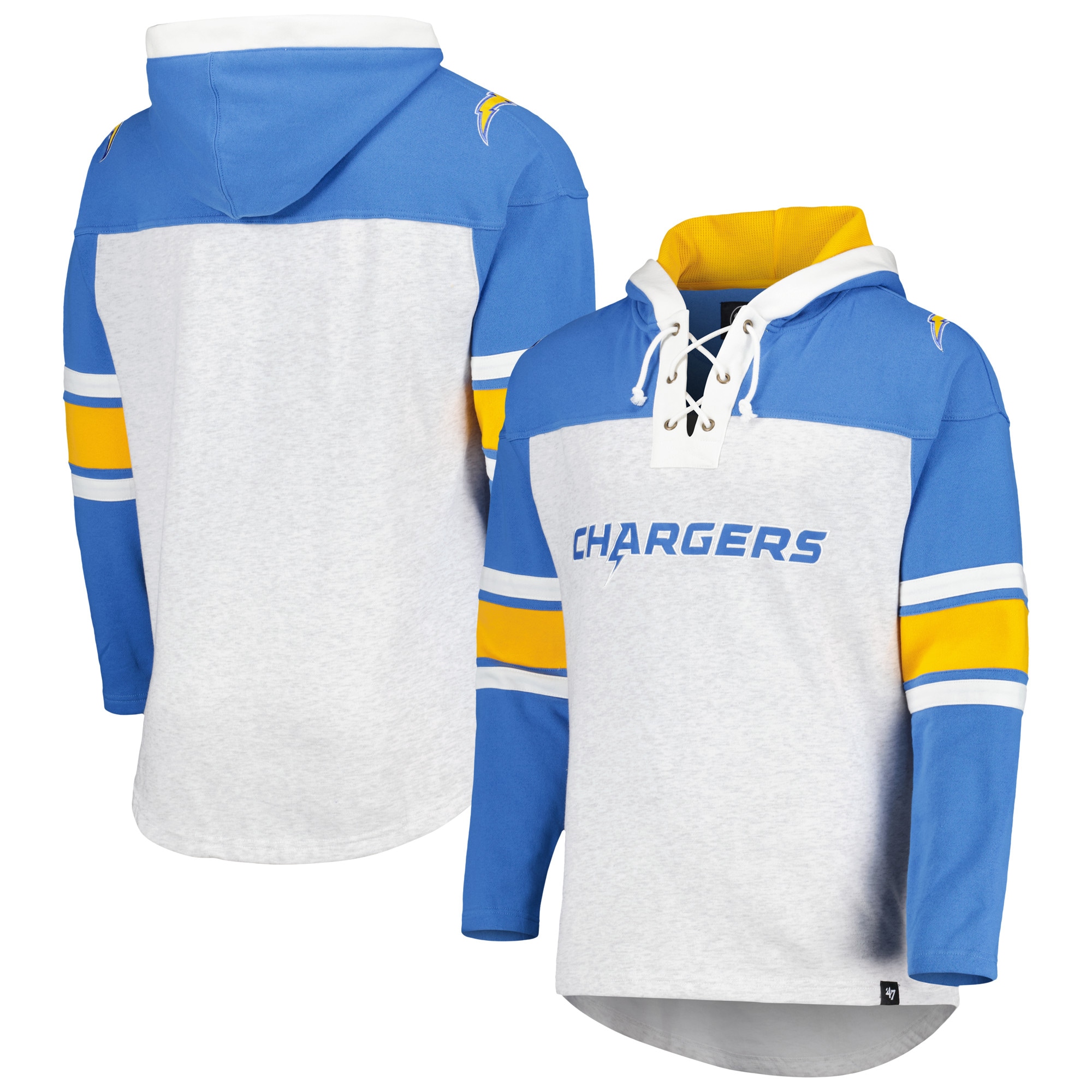 Los Angeles Chargers '47 Gridiron Lace-Up Pullover Hoodie - Heather Gray