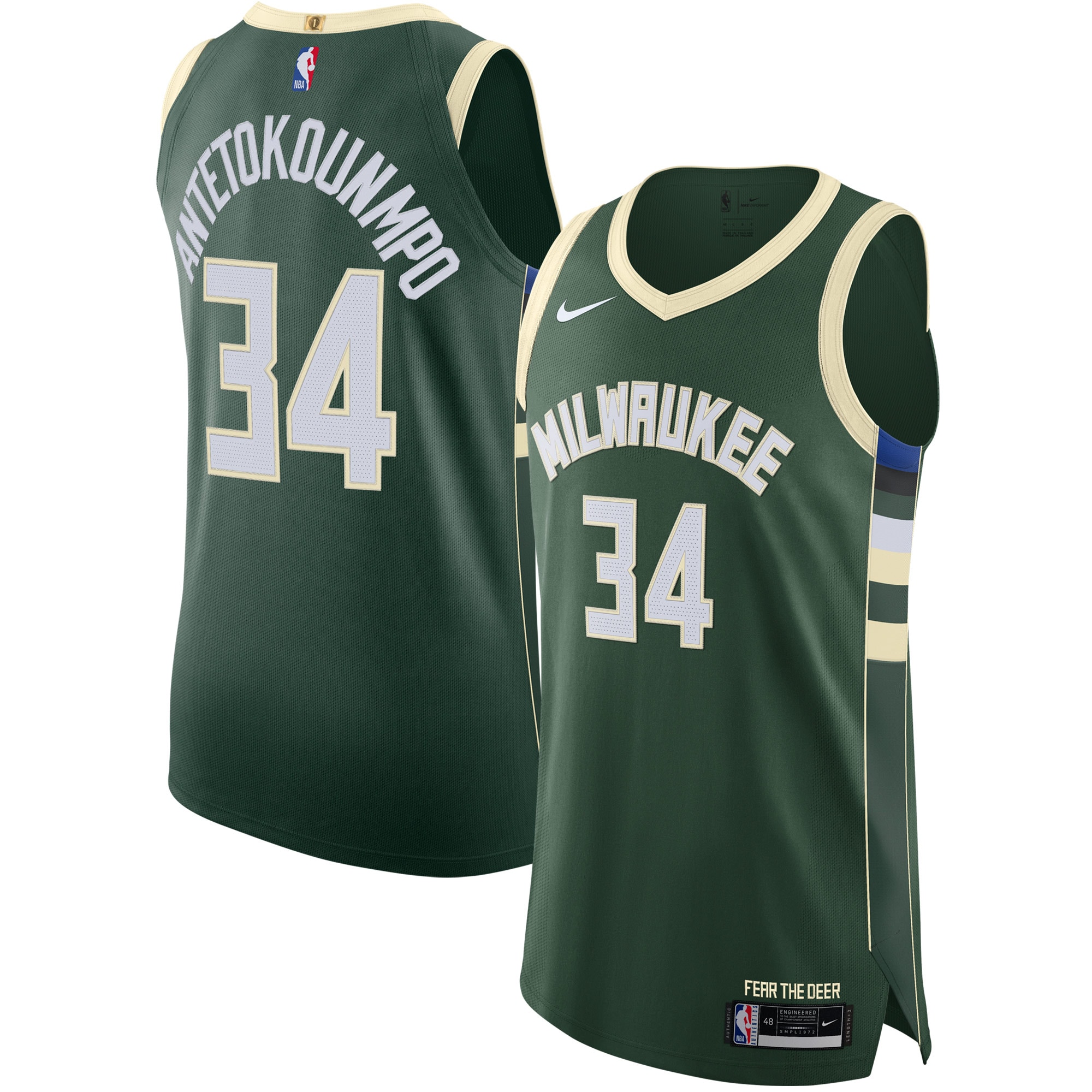 Giannis Antetokounmpo Milwaukee Bucks Nike Authentic Jersey - Icon Edition - Hunter Green