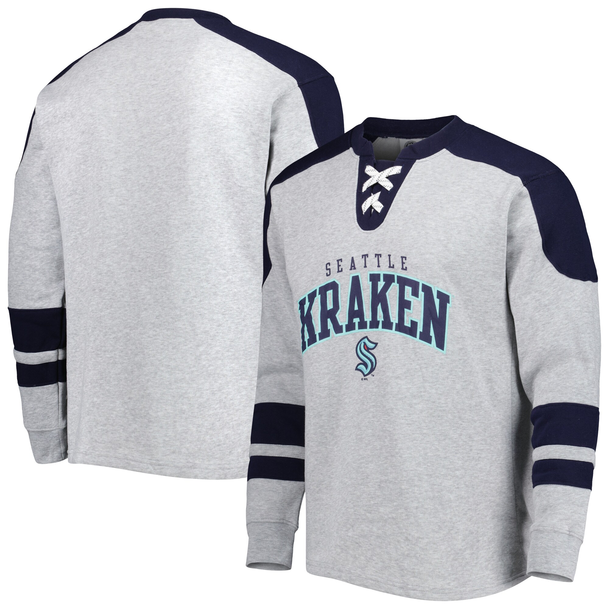 Men's Heather Gray Seattle Kraken Classic Fit Lace-Up Pullover Sweatshirt