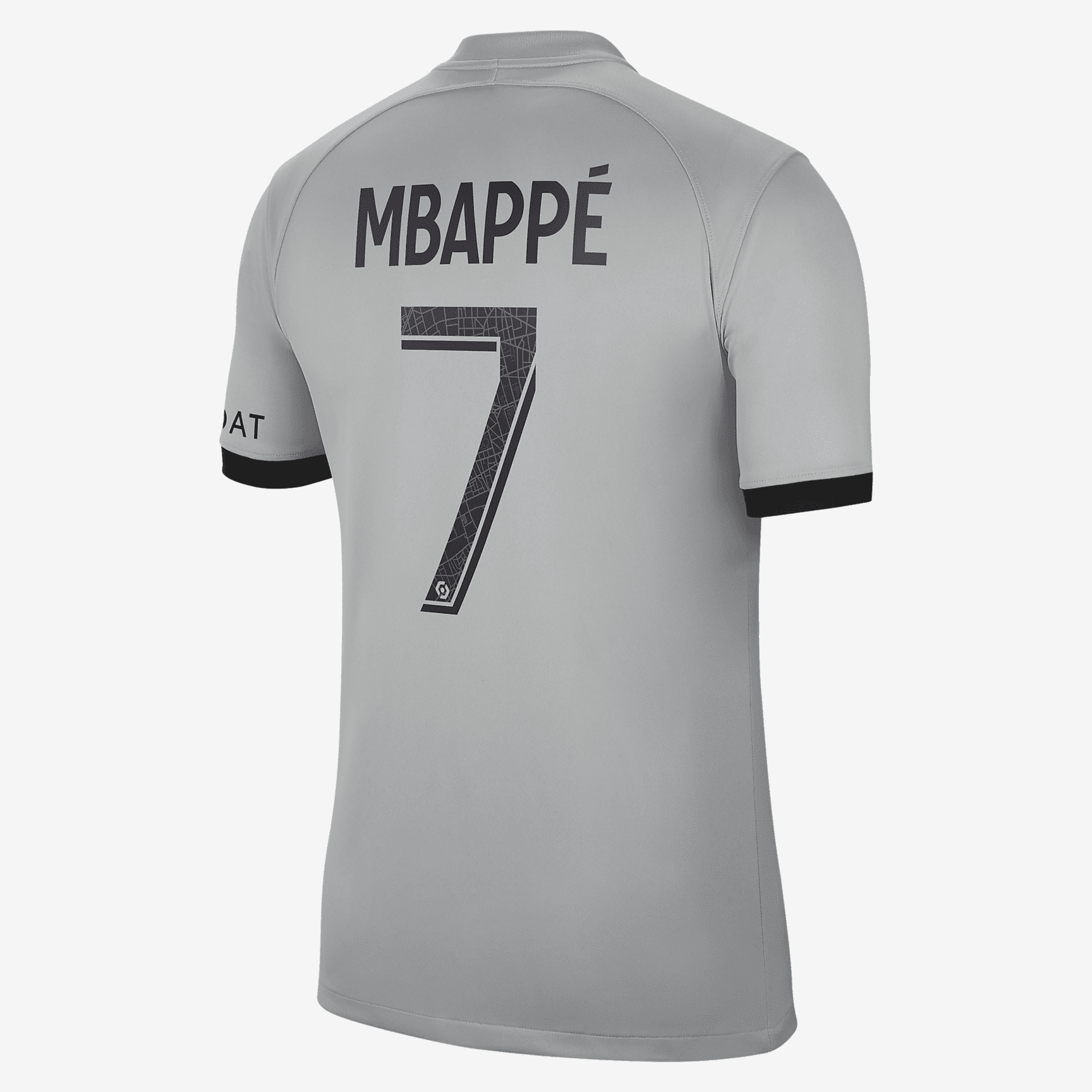 Paris Saint-Germain 2022/23 Stadium Away (Kylian Mbappe) Men's Nike Dri-FIT Soccer Jersey - Light Smoke Grey/Black