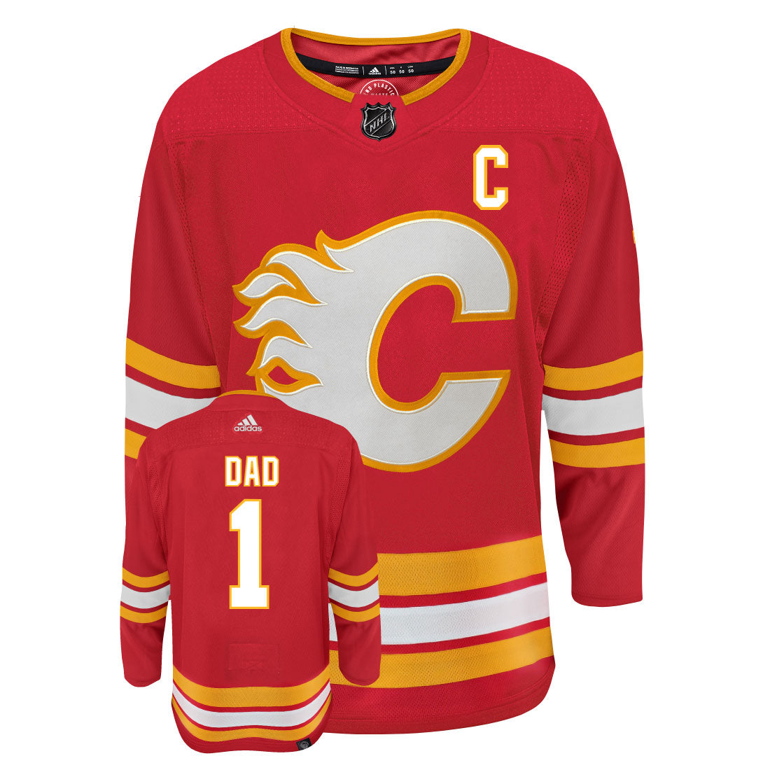 Calgary Flames Dad Number One Adidas Primegreen Authentic NHL Hockey Jersey