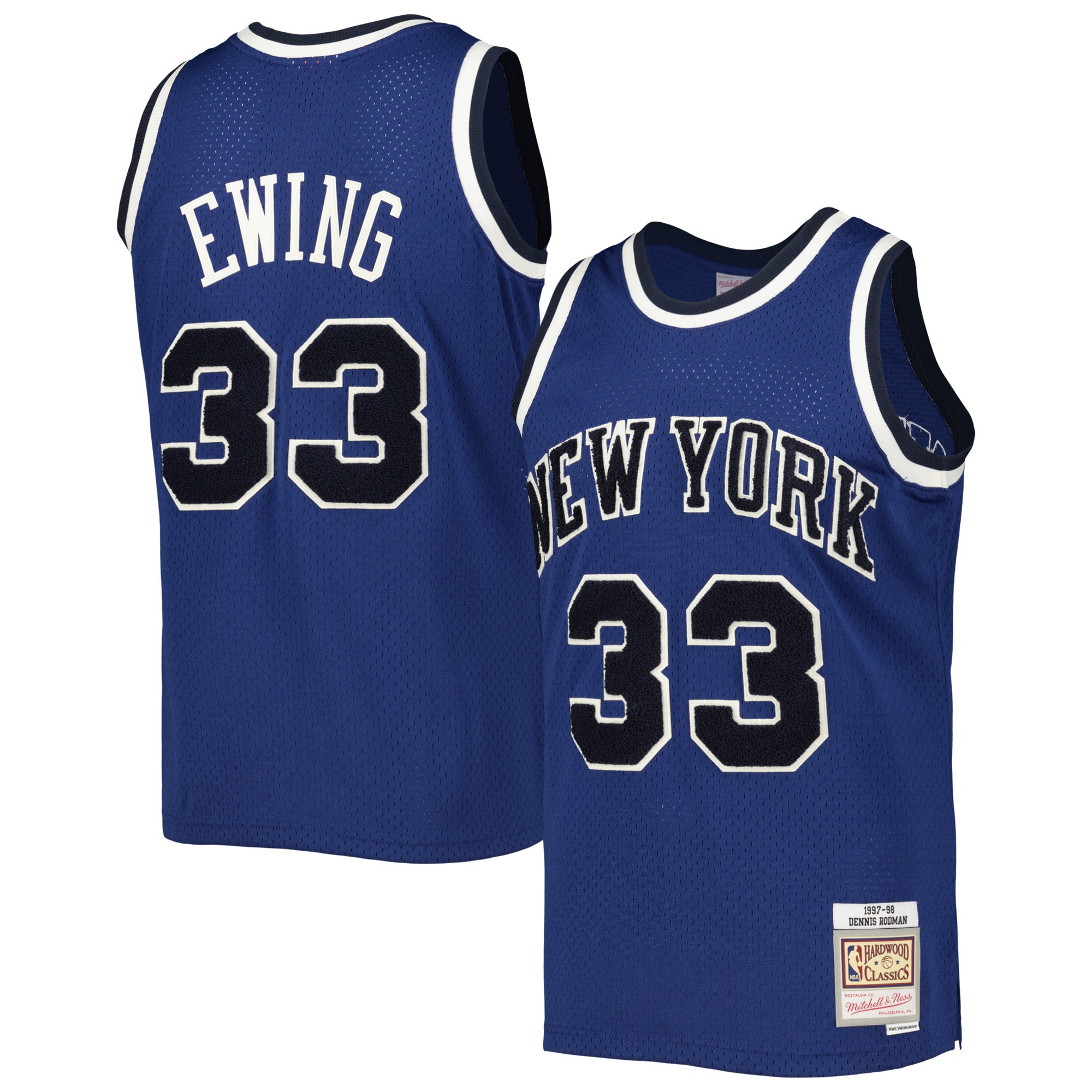 Patrick Ewing New York Knicks Mitchell & Ness Hardwood Classics Off-Court Swingman Jersey - Blue