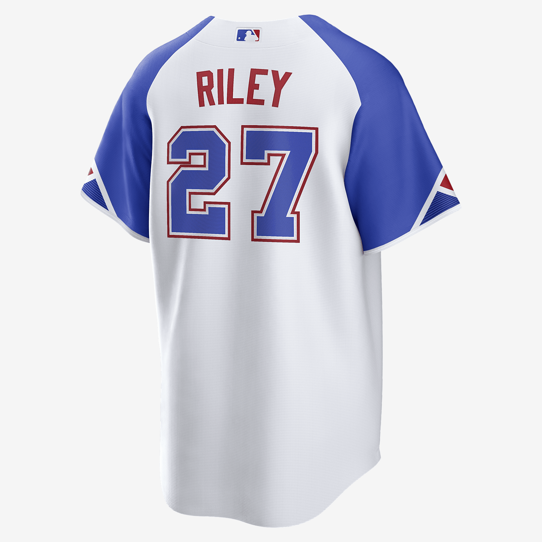 MLB Atlanta Braves City Connect (Austin Riley) Men's Replica Baseball Jersey - White/Royal Blue