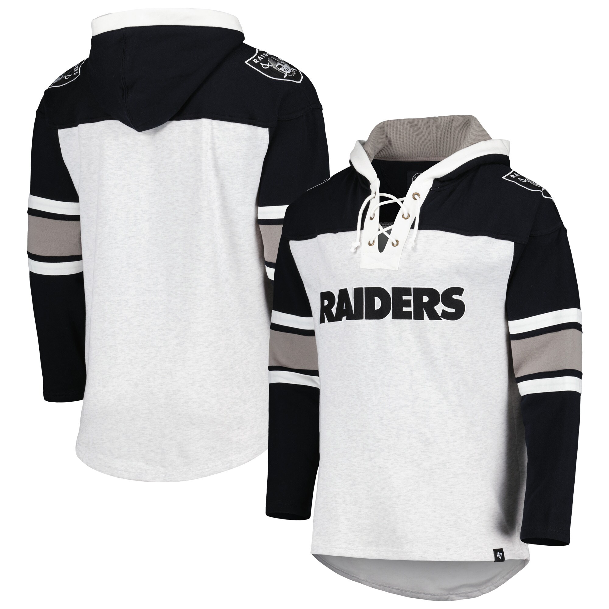 Las Vegas Raiders '47 Gridiron Lace-Up Pullover Hoodie - Heather Gray