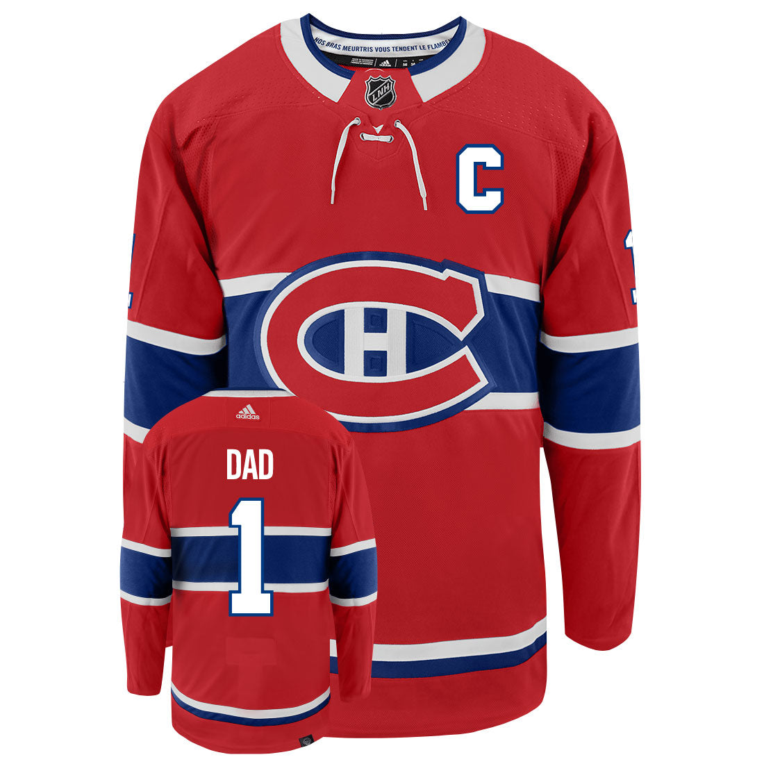 Montreal Canadiens Dad Number One Adidas Primegreen Authentic NHL Hockey Jersey