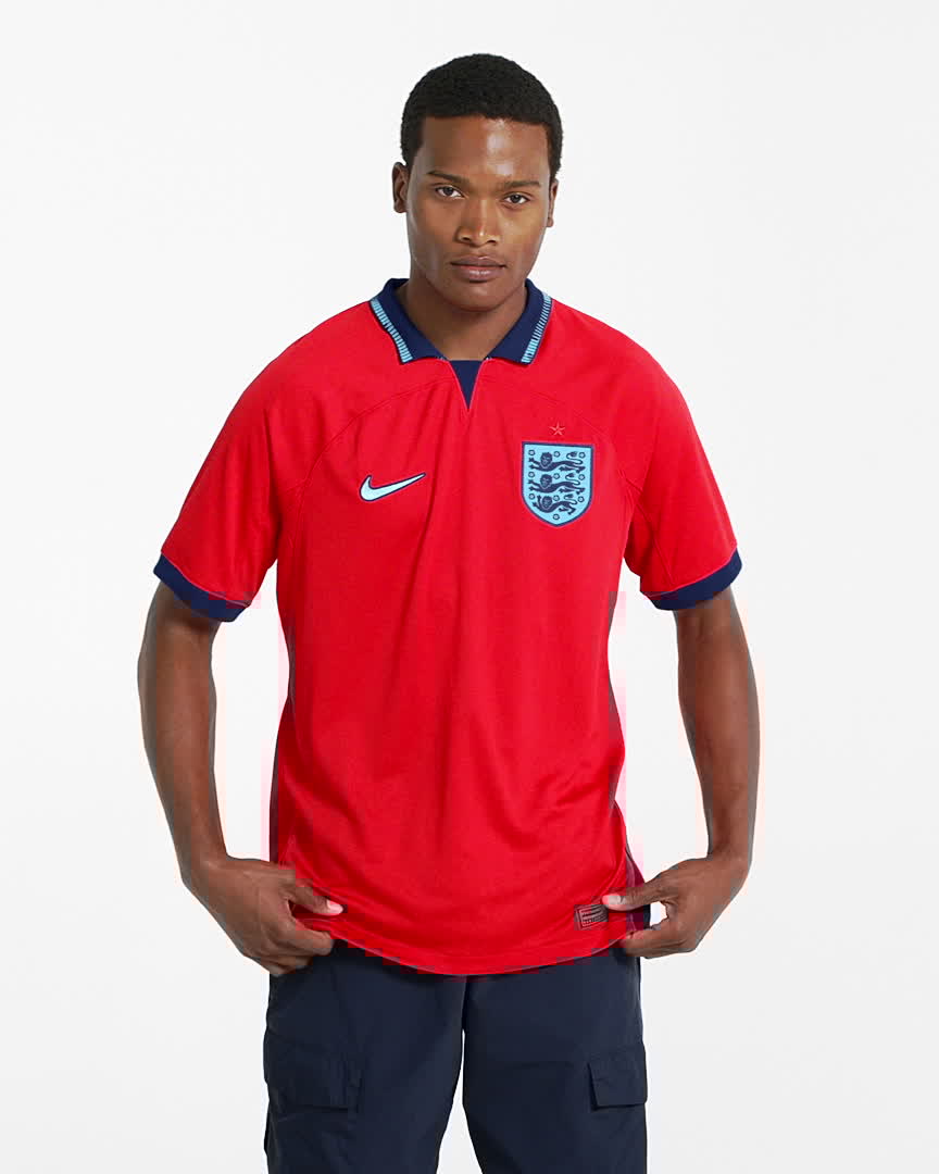 England 2022/23 Stadium Away Men's Nike Dri-FIT Soccer Jersey - Challenge Red/Blue Void/Blue Fury