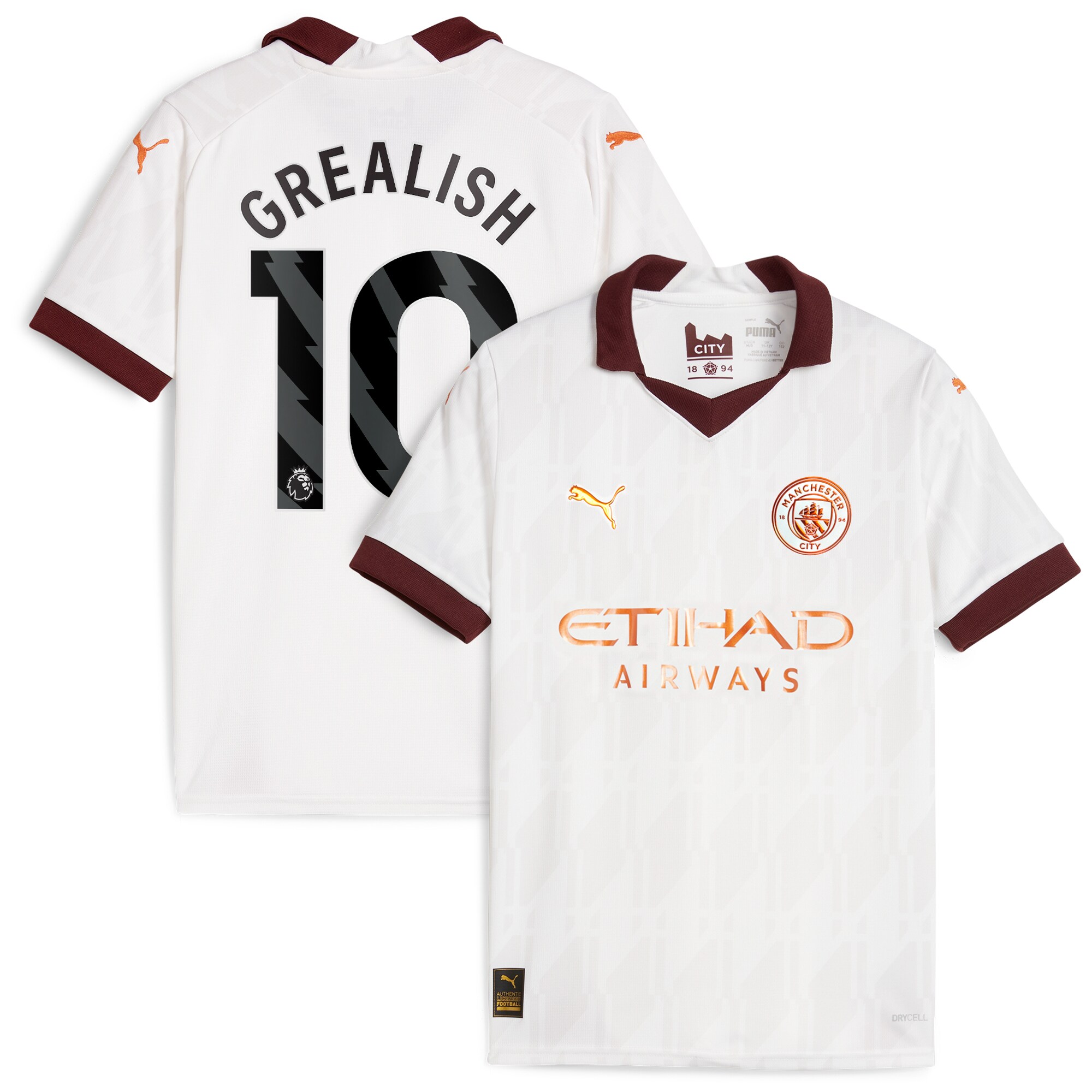 Jack Grealish Manchester City Puma Youth 2023/24 Away Replica Jersey - White
