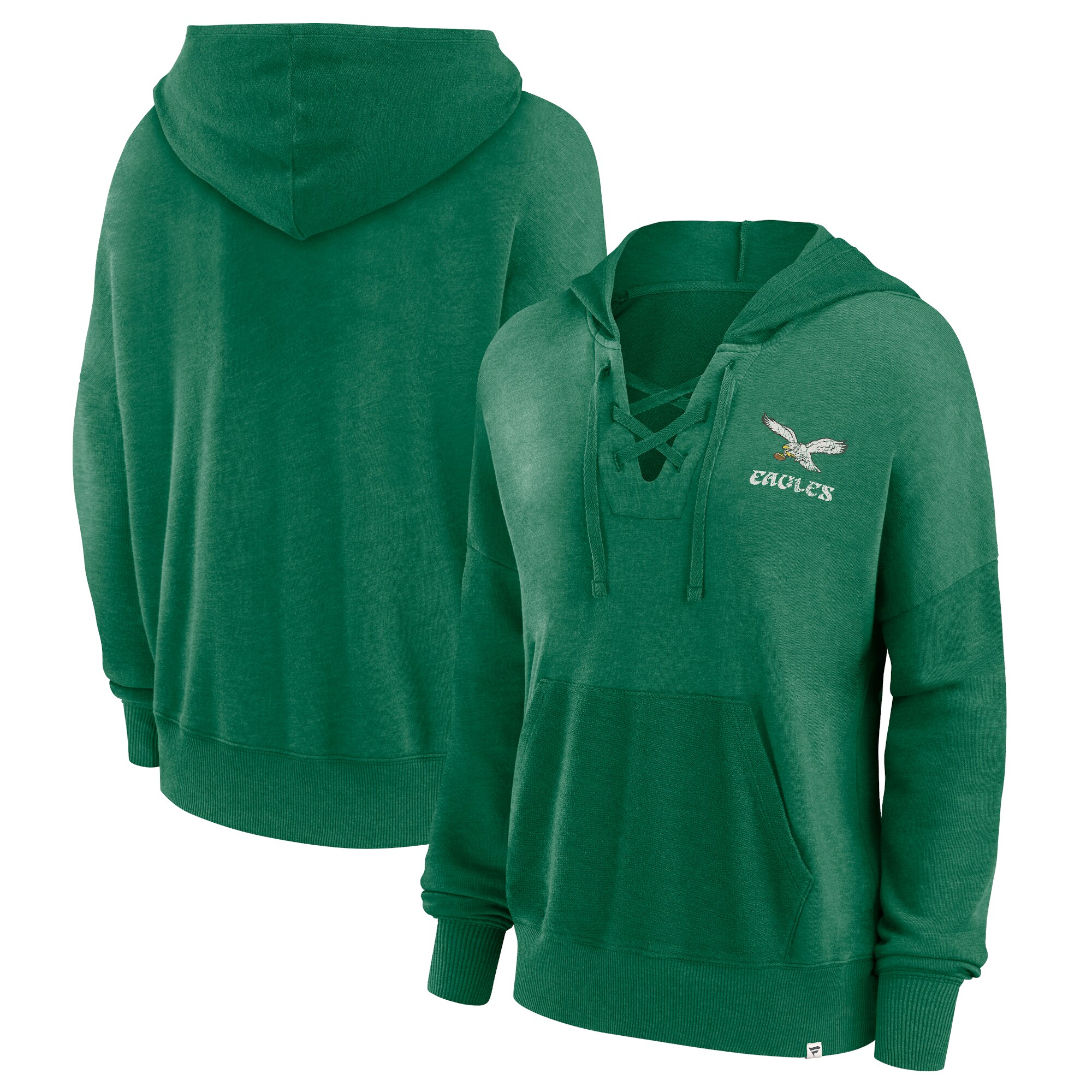 Philadelphia Eagles Fanatics Branded Women's Heritage Snow Wash French Terry Lace-Up Pullover Hoodie - Kelly Green