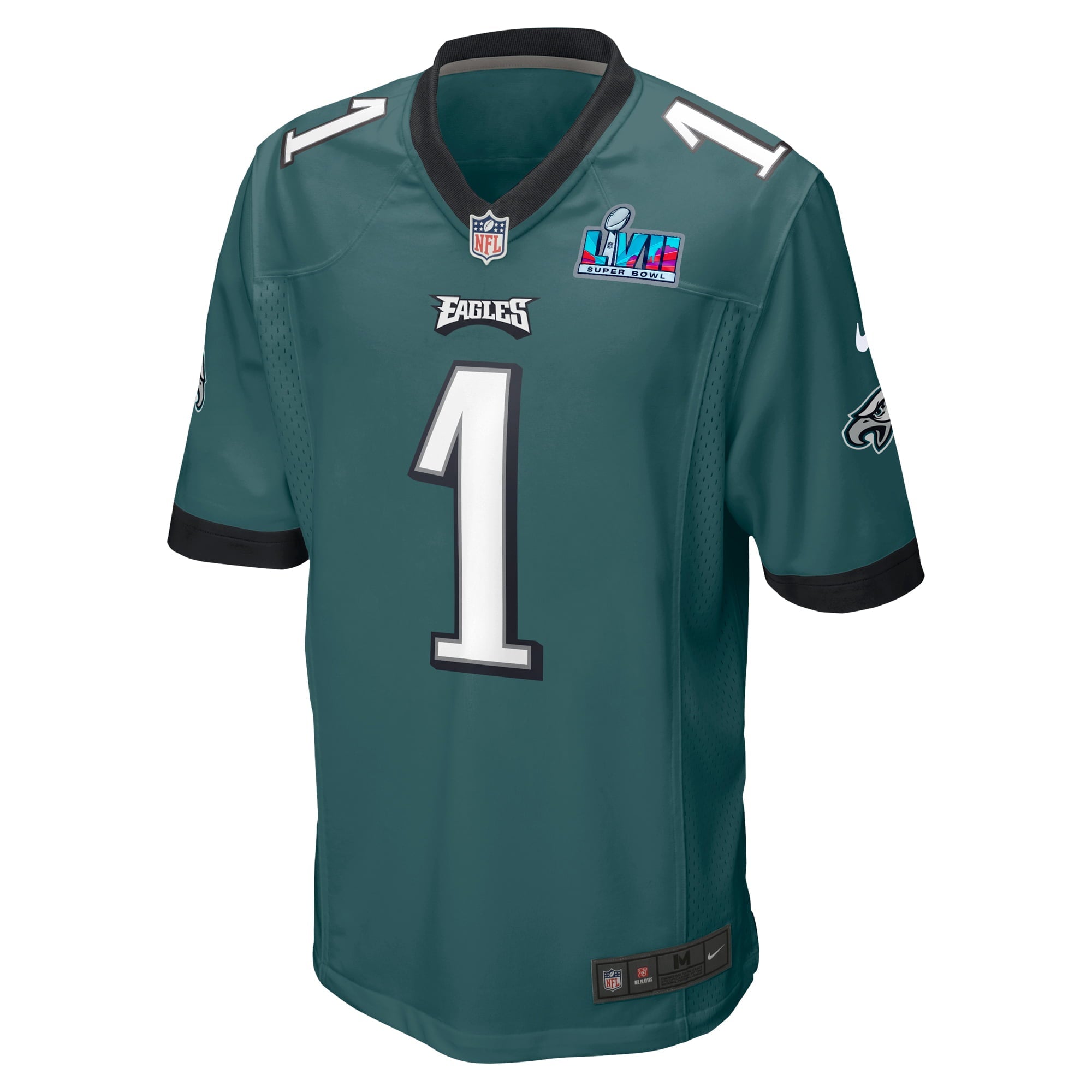 Men's Nike Jalen Hurts Midnight Green Philadelphia Eagles Super Bowl LVII Patch Game Jersey