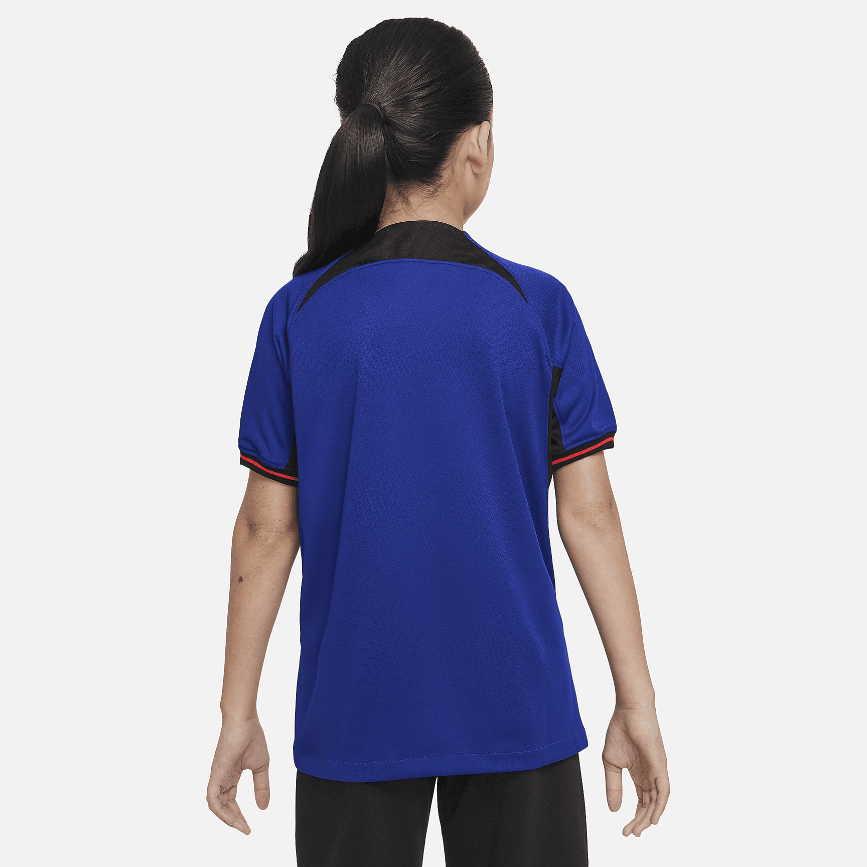 Netherlands 2022/23 Stadium Away Big Kids' Nike Dri-FIT Soccer Jersey - Deep Royal Blue/Black/Habanero Red