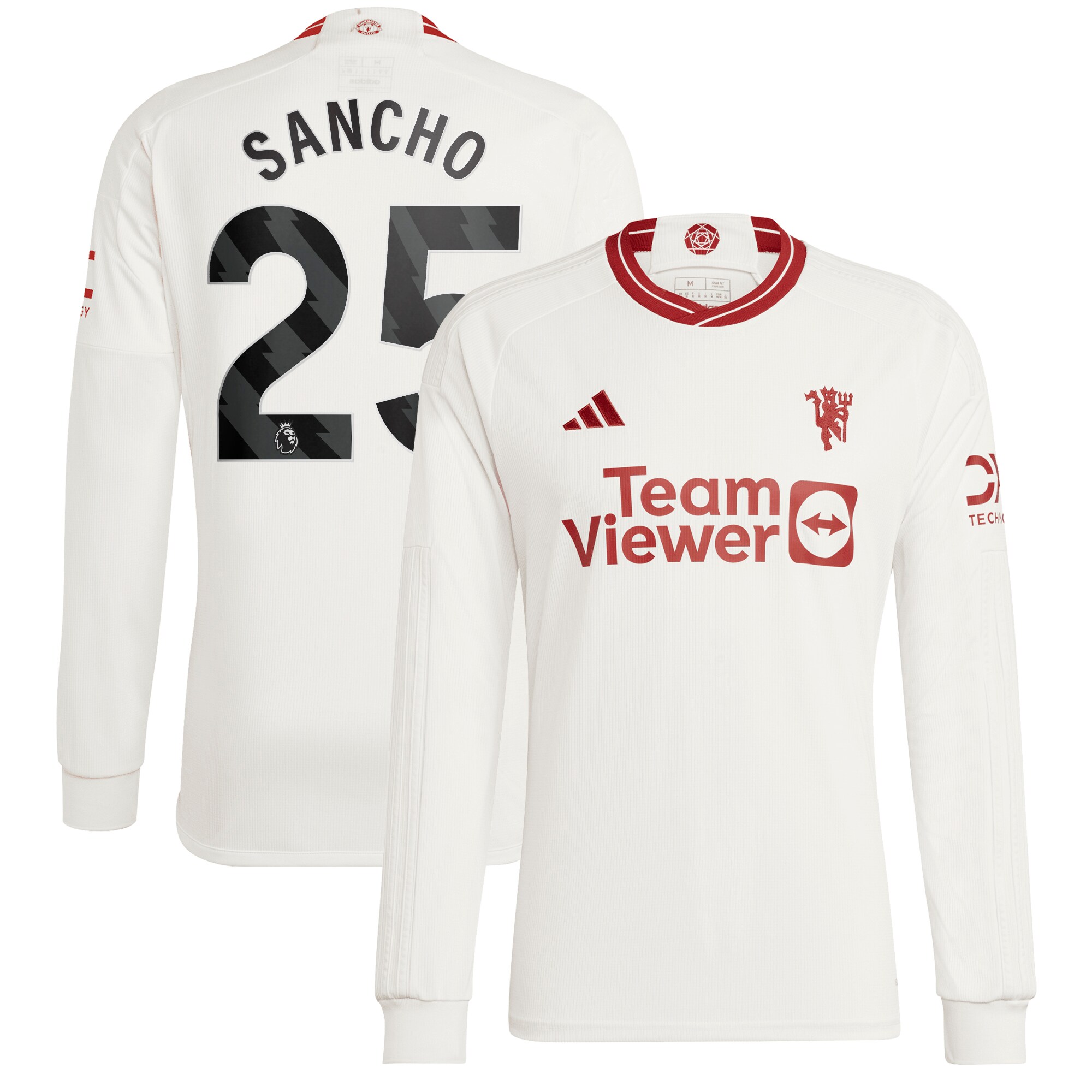 Jadon Sancho Manchester United adidas 2023/24 Third Replica Long Sleeve Player Jersey - White