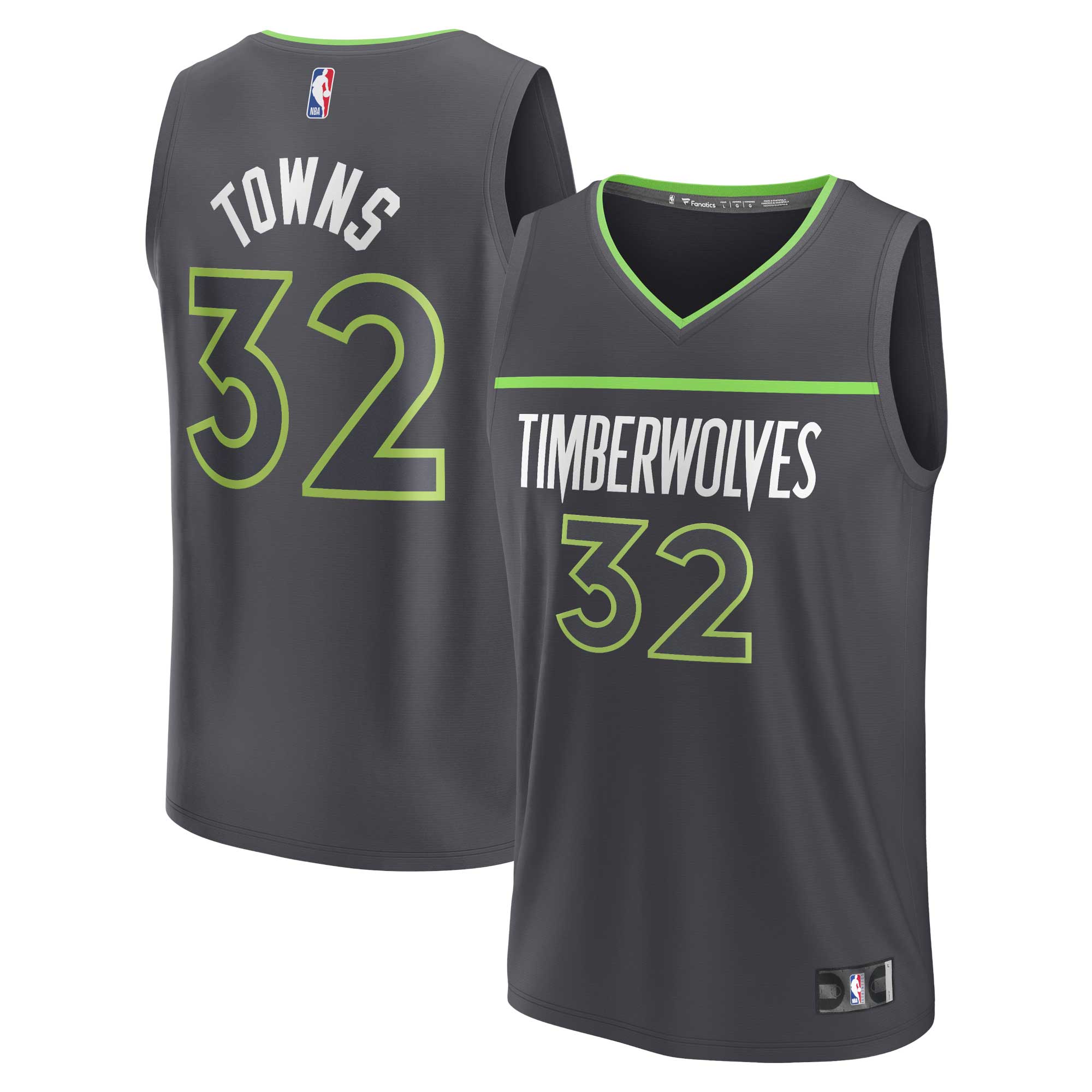 Karl-Anthony Towns Minnesota Timberwolves Fanatics Branded Youth 2021/22 Fast Break Player Jersey Anthracite - Statement Edition