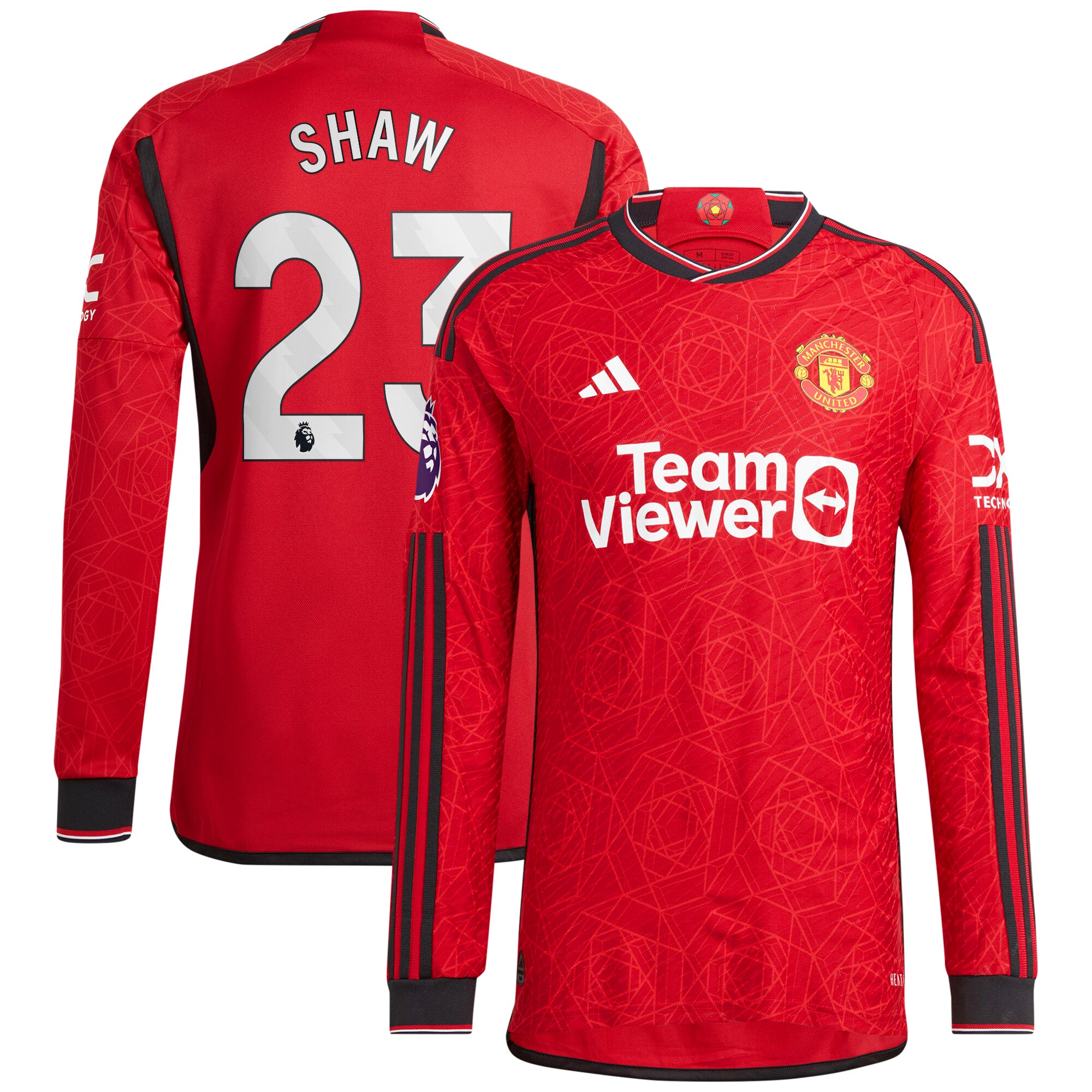 Luke Shaw Manchester United adidas 2023/24 Home Authentic Long Sleeve Player Jersey - Red