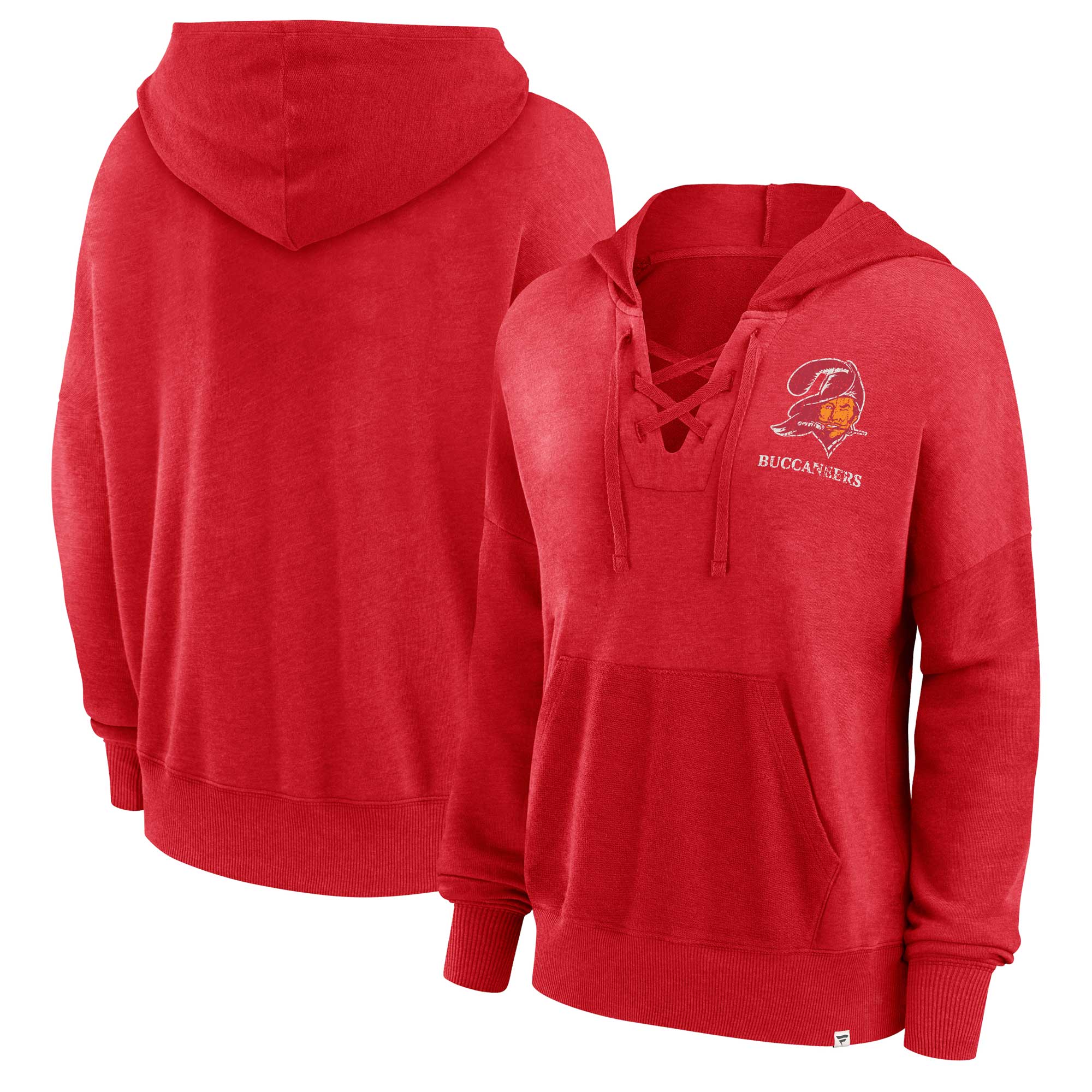 Tampa Bay Buccaneers Fanatics Branded Women's Heritage Snow Wash French Terry Lace-Up Pullover Hoodie - Red