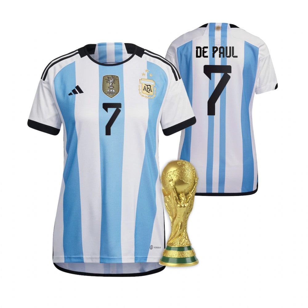 Women's Argentina Rodrigo De Paul 2022 World Cup Champions Home Jersey