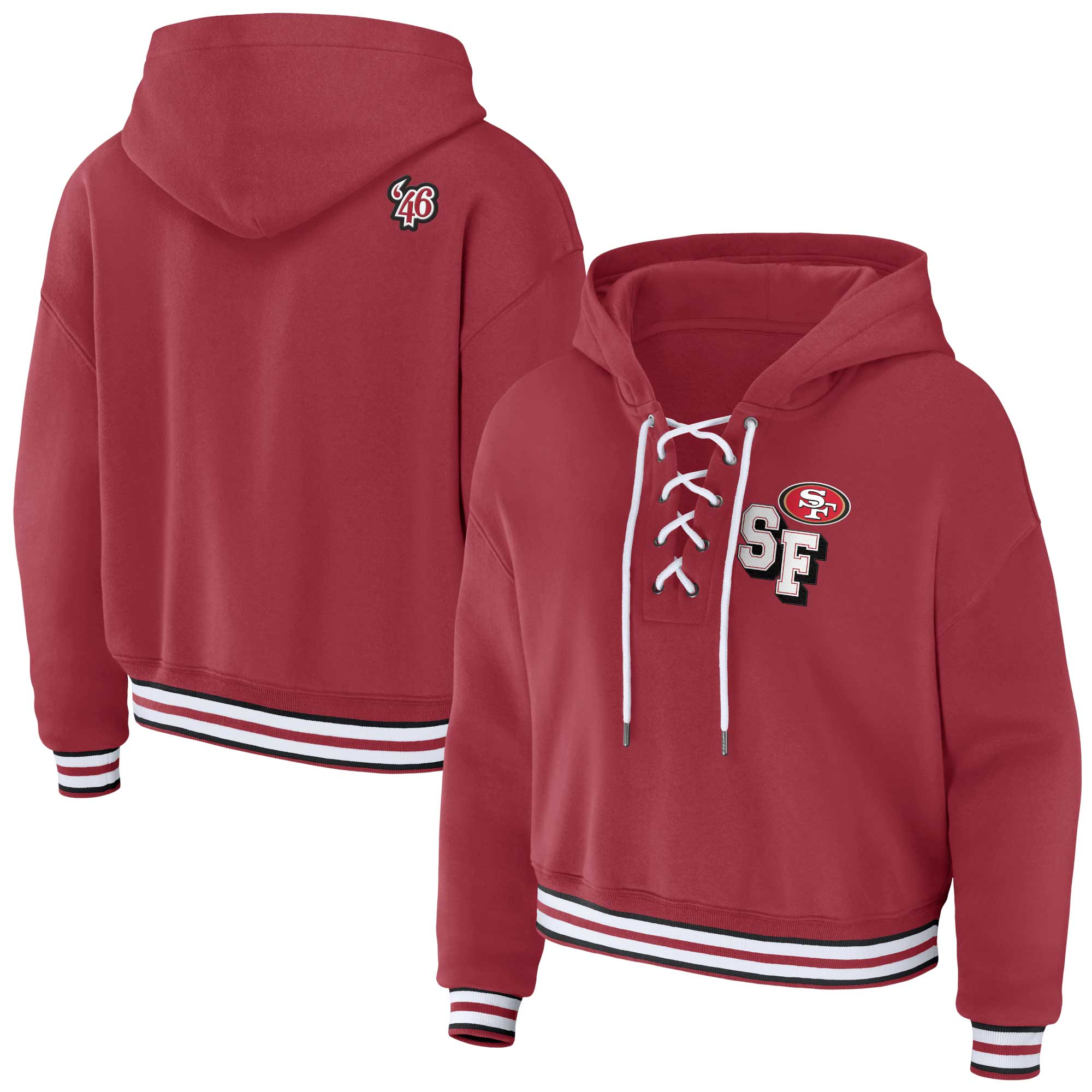 San Francisco 49ers WEAR by Erin Andrews Women's Lace-Up Pullover Hoodie - Scarlet