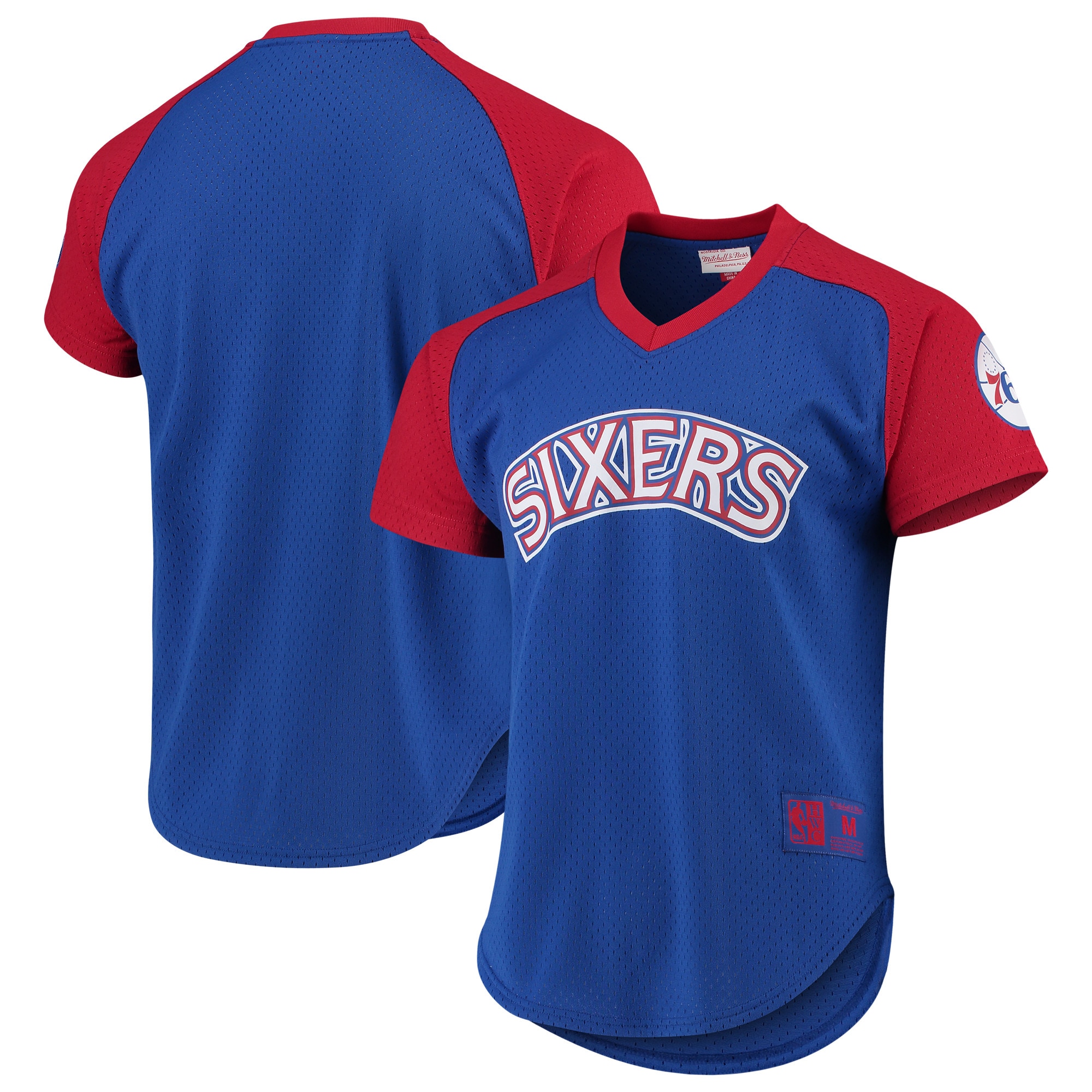 Philadelphia 76ers Mitchell & Ness Hardwood Classics Final Seconds Mesh Raglan Sleeve V-Neck T-Shirt - Royal