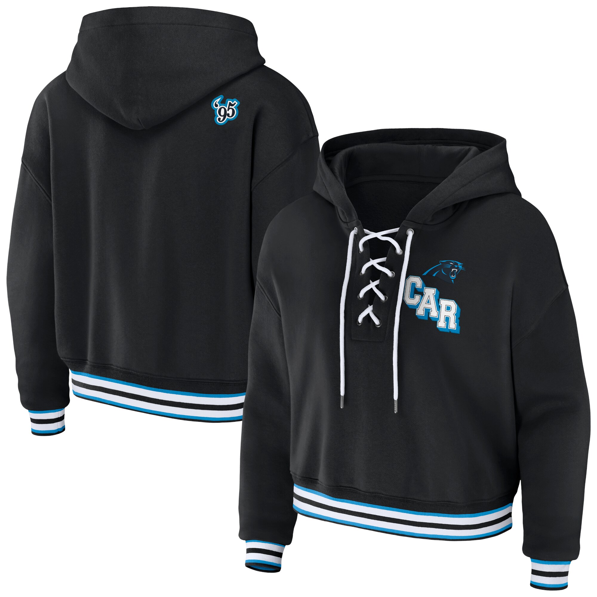 Carolina Panthers WEAR by Erin Andrews Women's Lace-Up Pullover Hoodie - Black