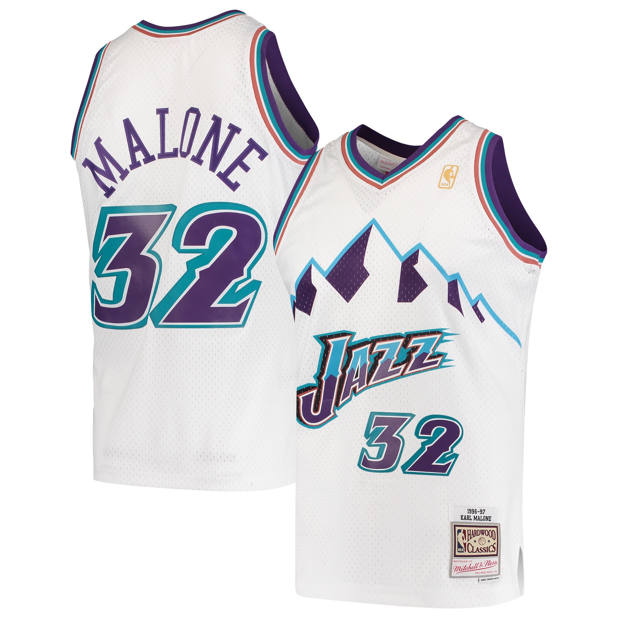 Karl Malone Utah Jazz Mitchell & Ness Hardwood Classics Swingman Jersey - White
