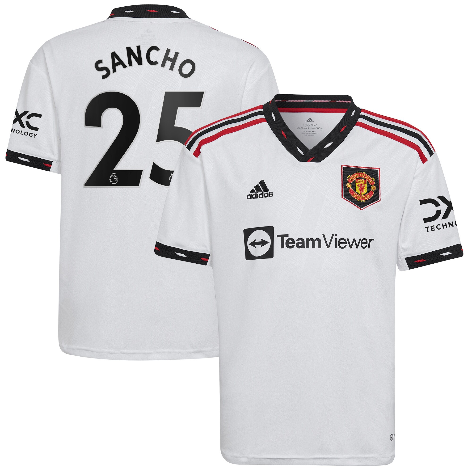 Jadon Sancho Manchester United adidas Youth 2022/23 Away Replica Player Jersey - White