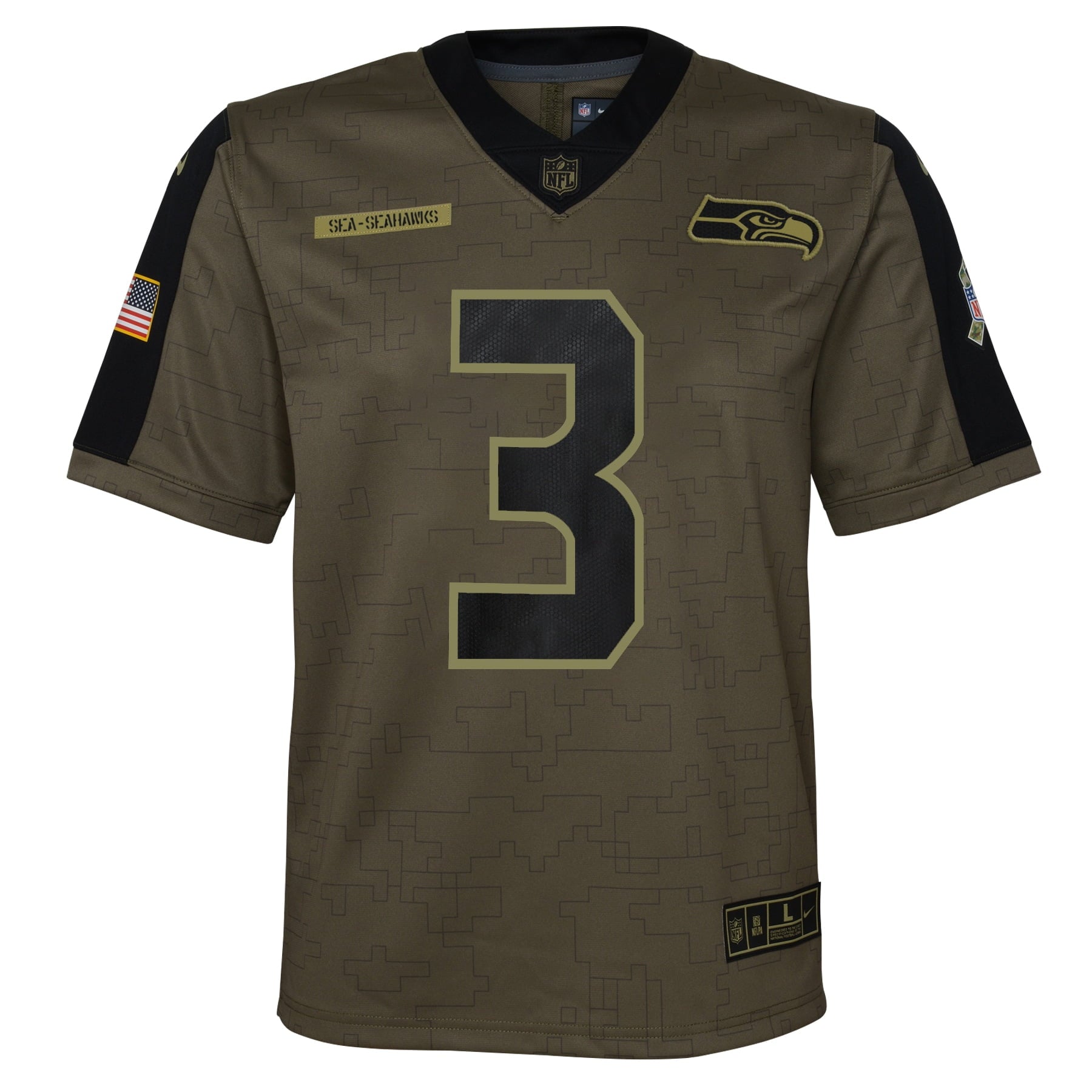 Youth Nike  Russell Wilson  Olive Seattle Seahawks 2021 Salute To Service Game Jersey