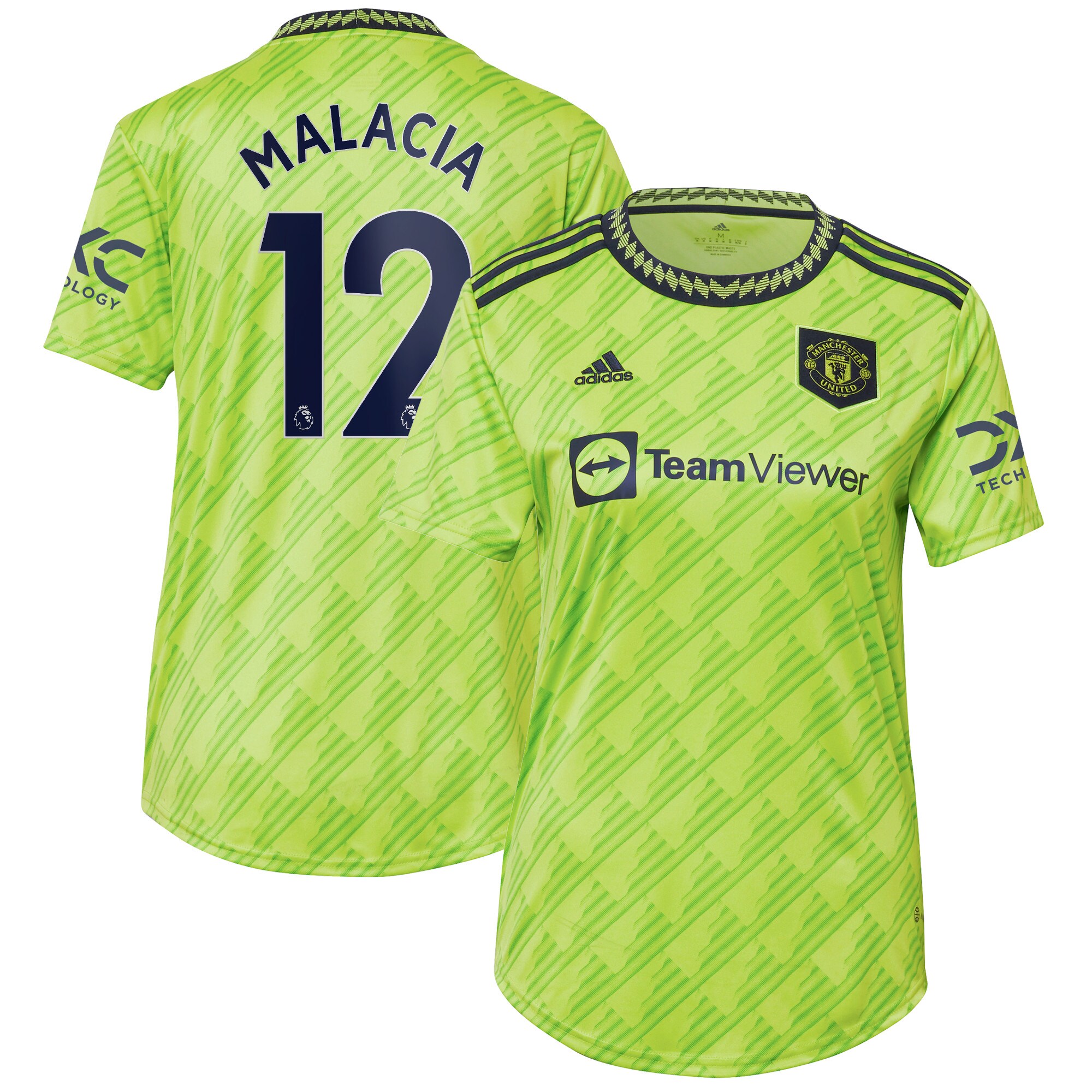 Tyrell Malacia Manchester United adidas Women's 2022/23 Third Replica Player Jersey - Neon Green