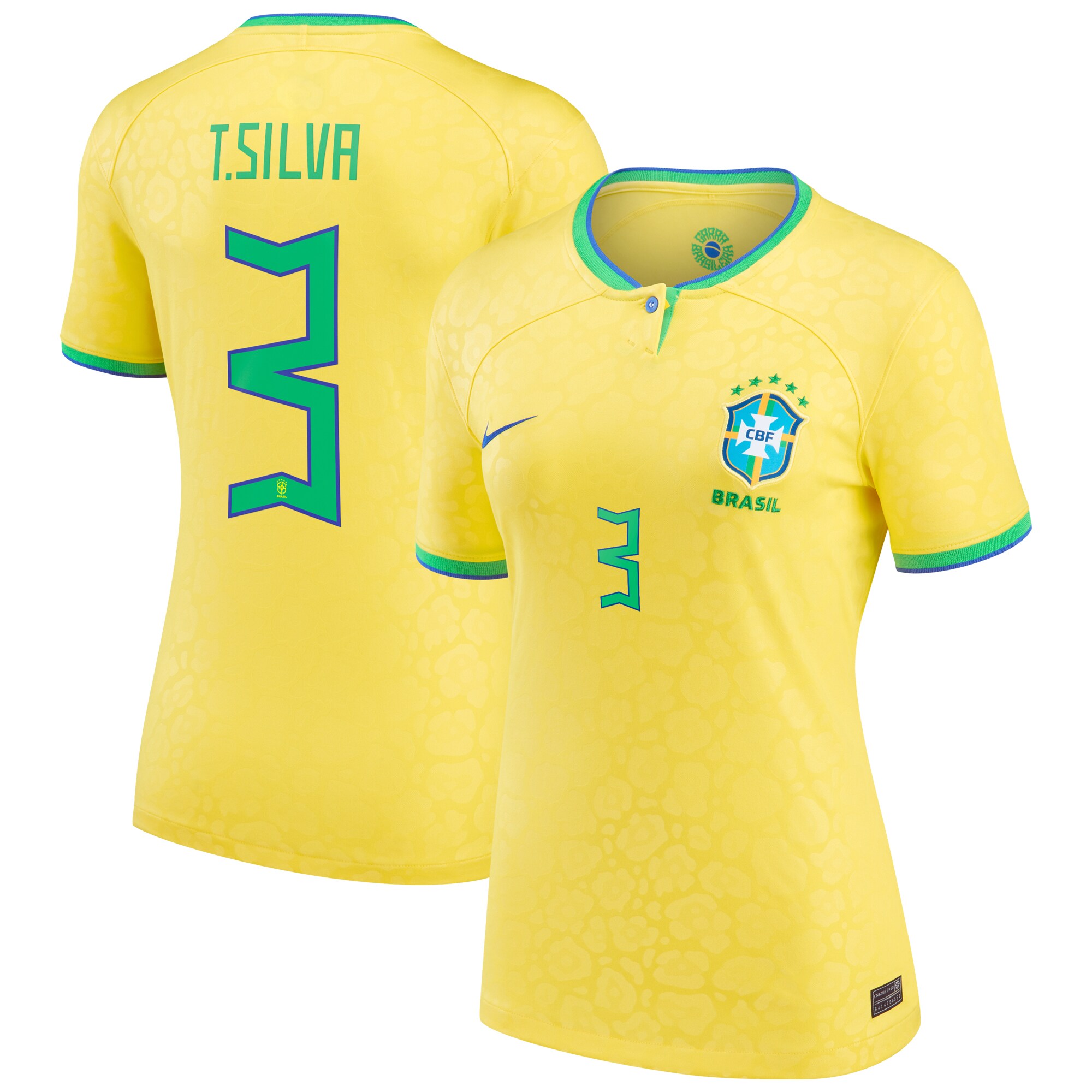 Thiago Silva Brazil National Team Nike Women's 2022/23 Replica Home Jersey - Yellow