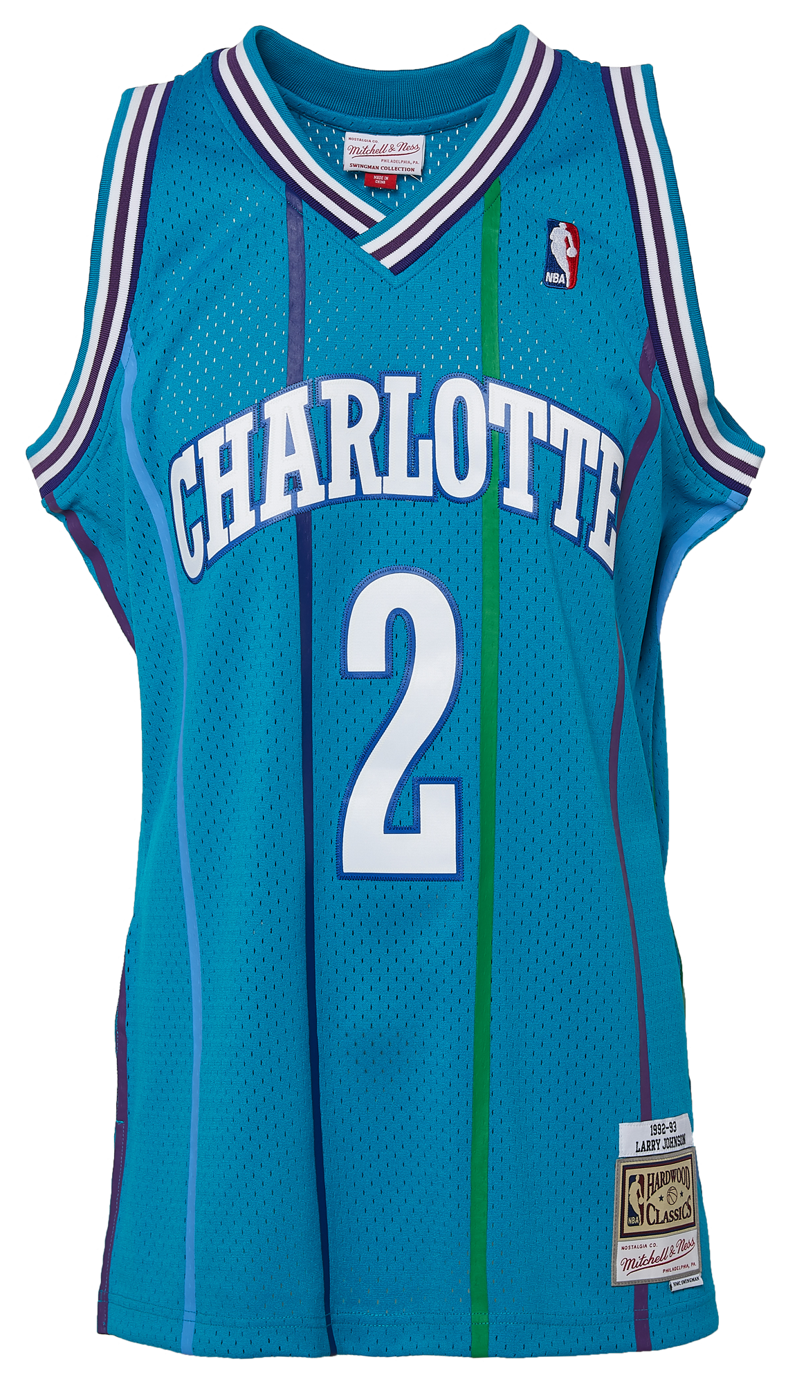 Men's Johnson Larry Mitchell & Ness Hornets Swingman Jersey - Aqua