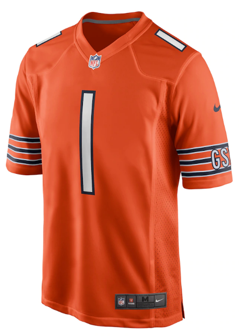 Chicago Bears Justin Fields Mens Orange Replica Game Jersey
