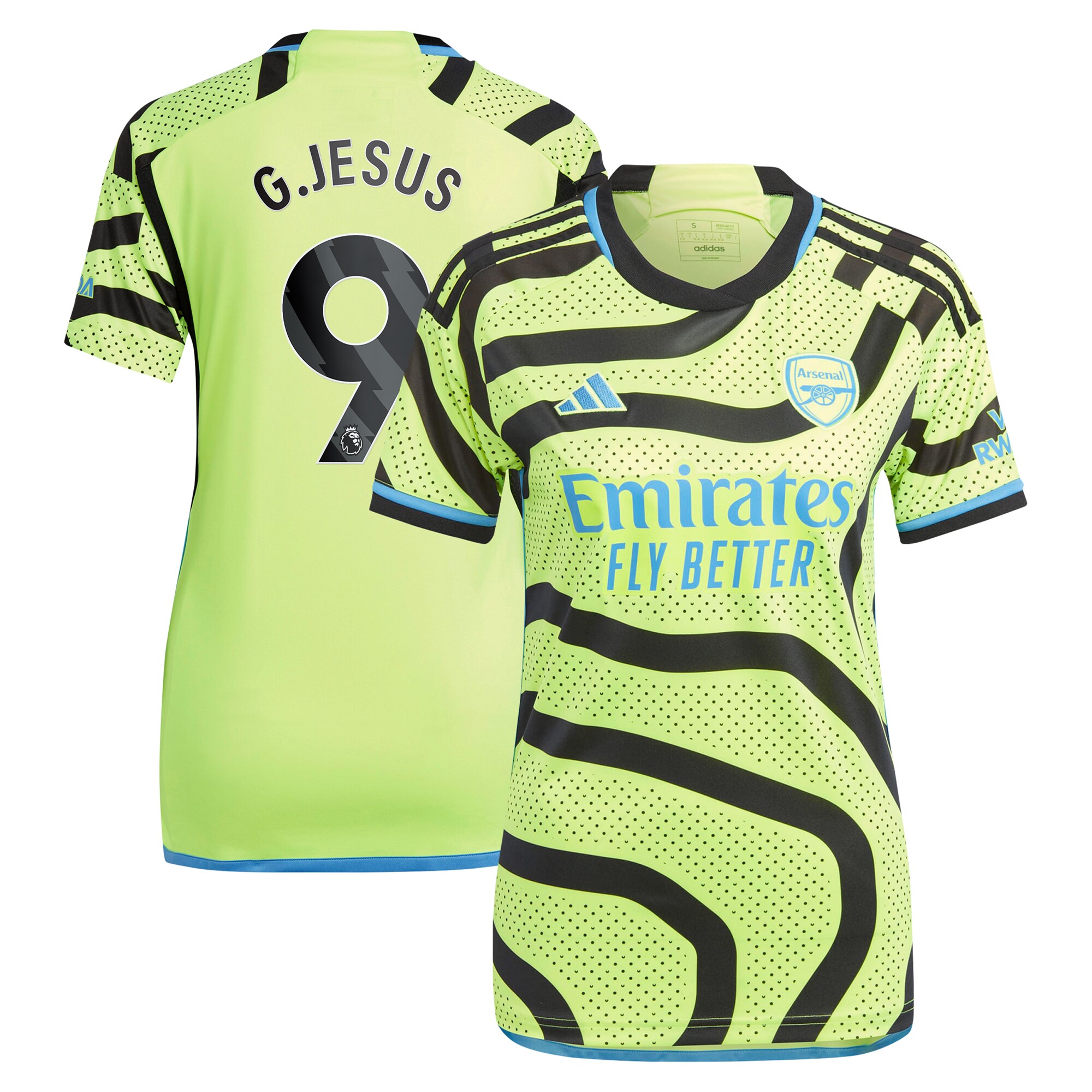 Gabriel Jesus Arsenal adidas Women's 2023/24 Away Replica Player Jersey - Yellow