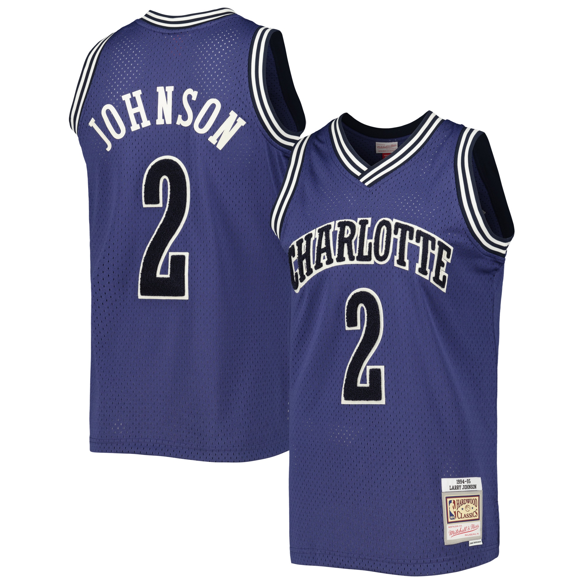 Larry Johnson Charlotte Hornets Mitchell & Ness Hardwood Classics Off-Court Swingman Jersey - Blue
