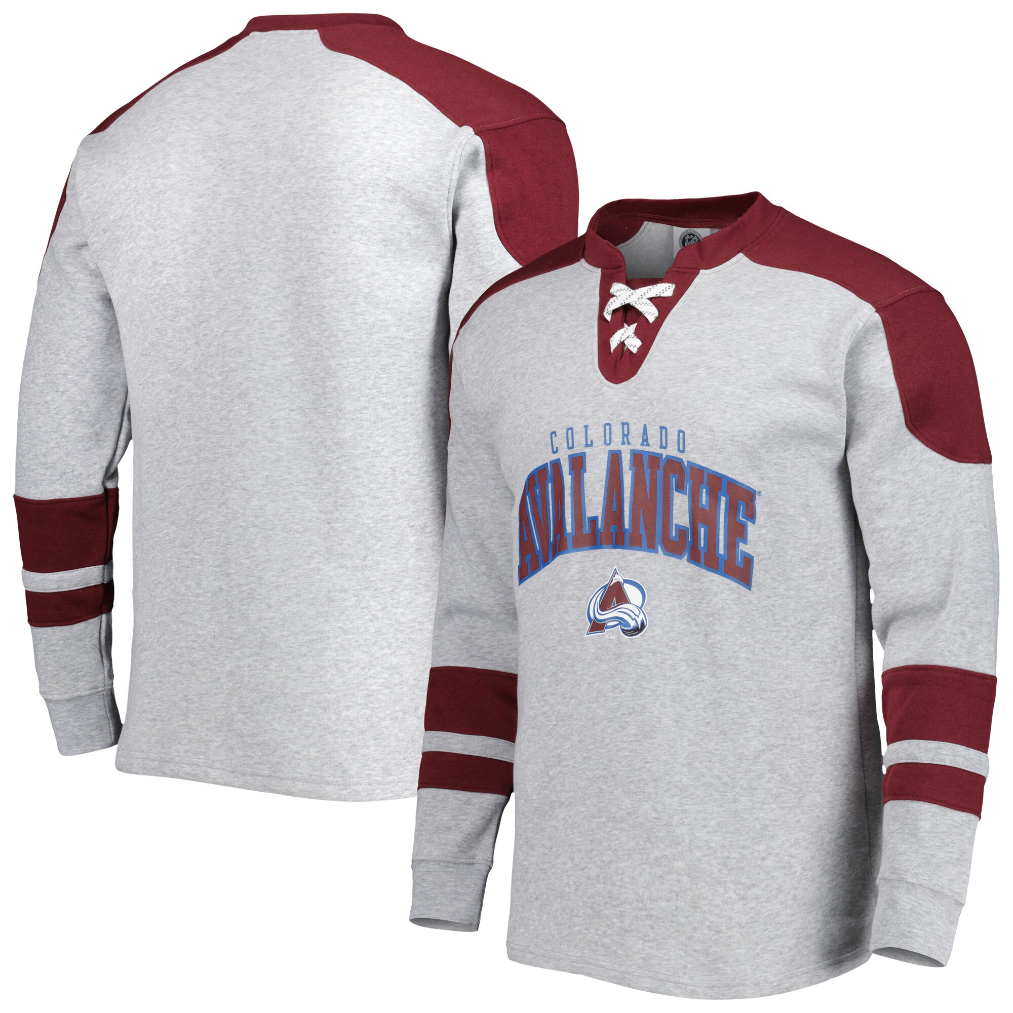 Men's Heather Gray Colorado Avalanche Classic Fit Lace-Up Pullover Sweatshirt