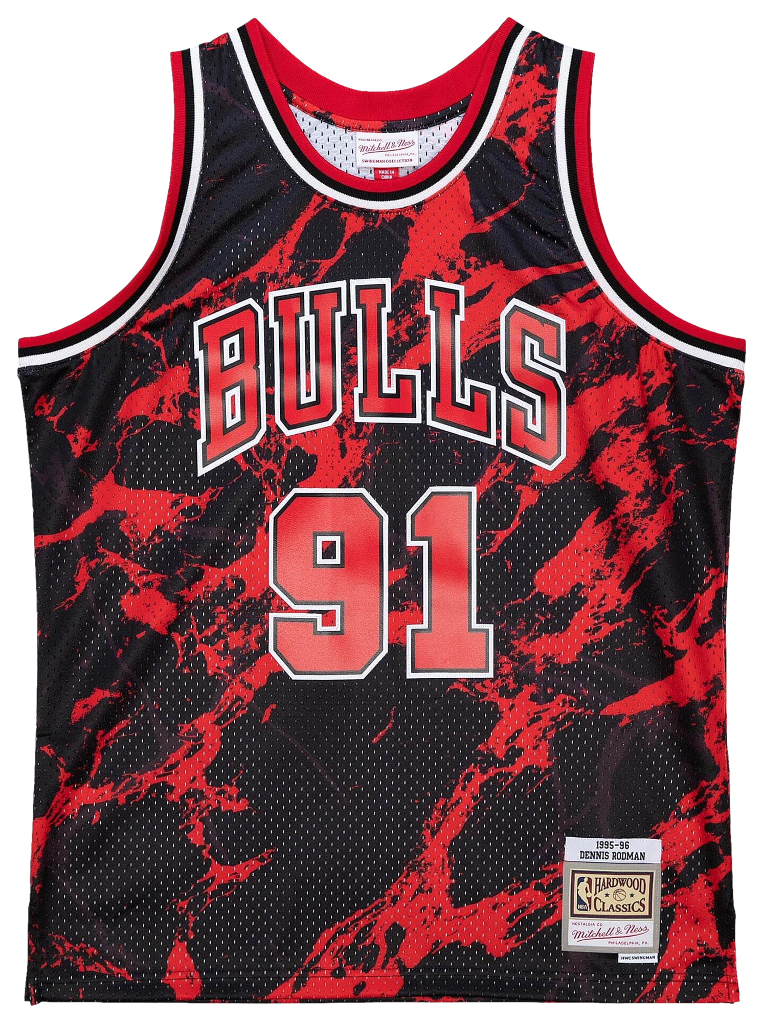 Men's Rodman Dennis Mitchell & Ness Bulls Marble Jersey - Red