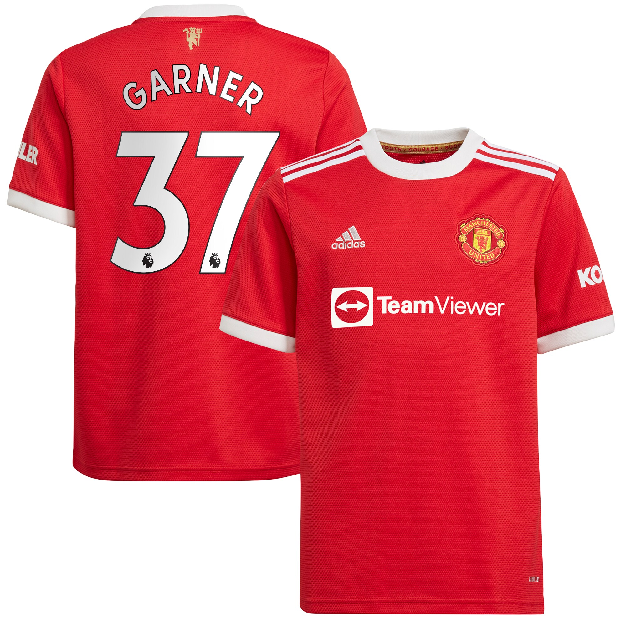 James Garner Manchester United adidas Youth 2021/22 Home Replica Player Jersey - Red