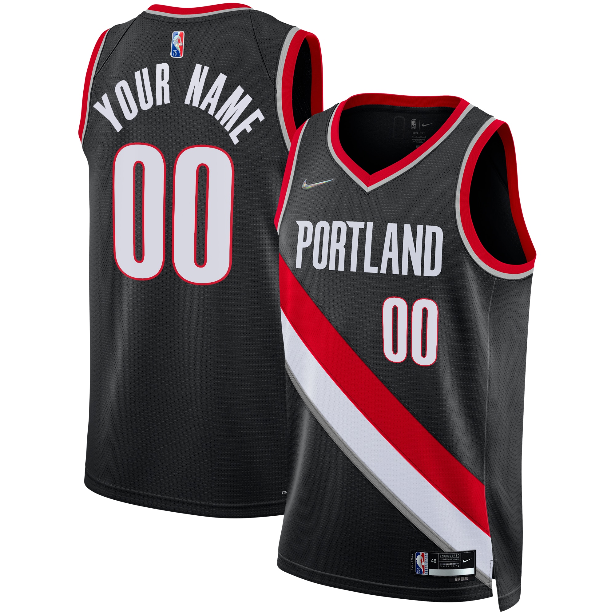 Portland Trail Blazers Nike 2021/22 Diamond Swingman Custom Jersey - Icon Edition - Black