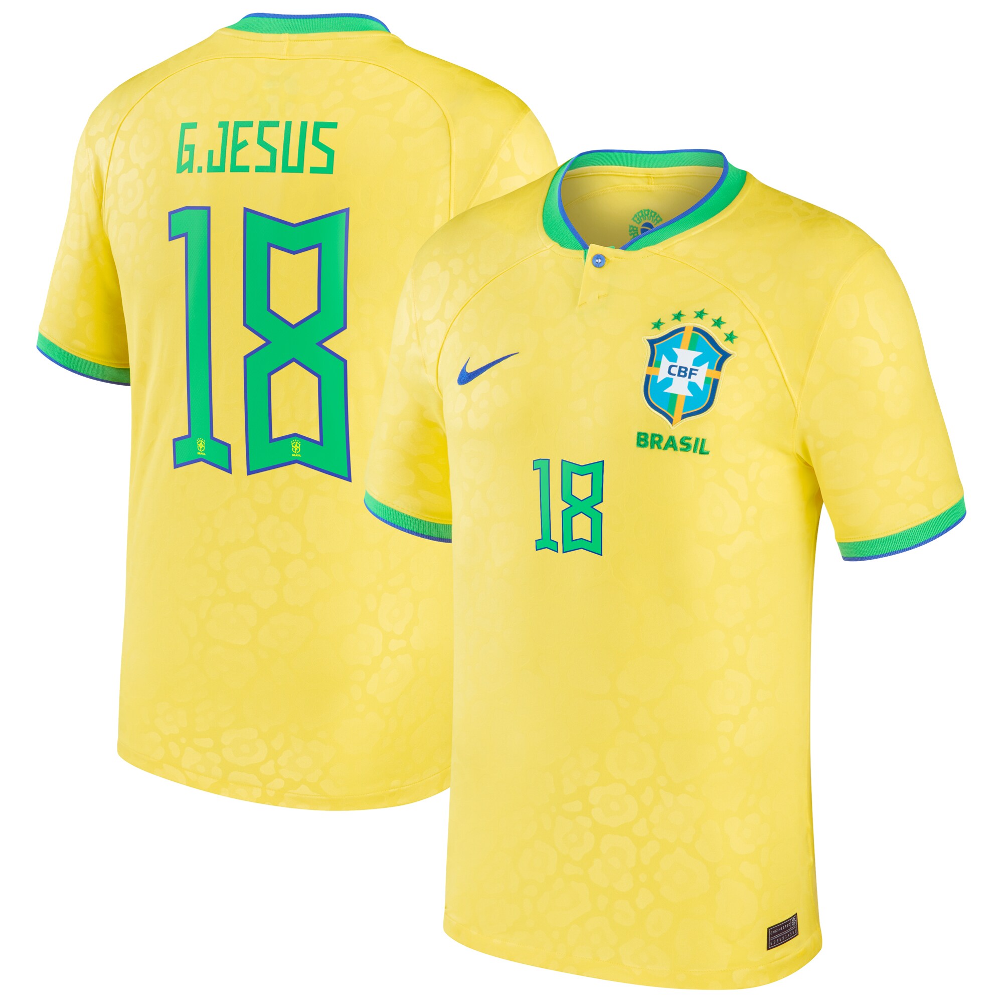 Gabriel Jesus Brazil National Team Nike 2022/23 Replica Home Jersey - Yellow