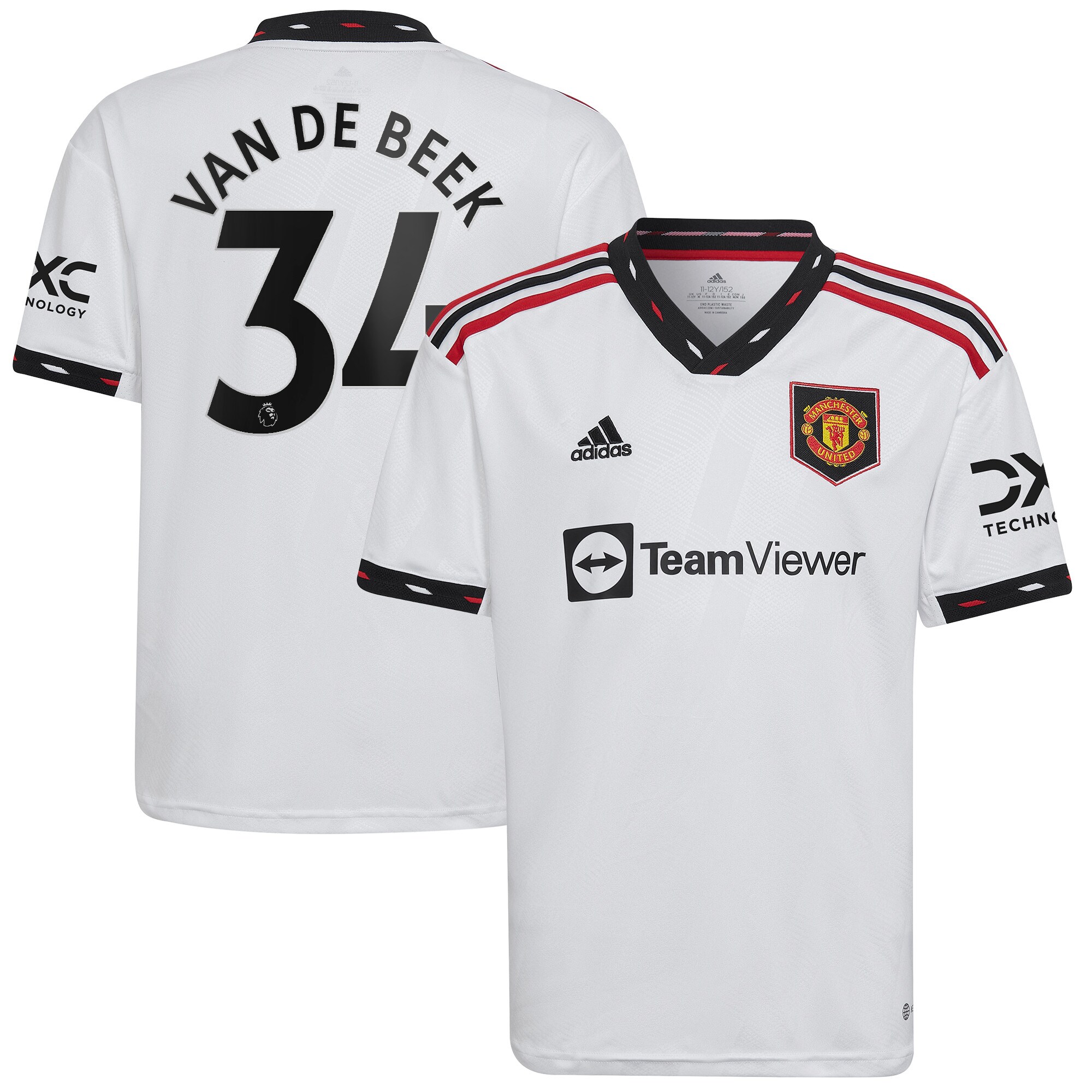 Donny Van De Beek Manchester United adidas Youth 2022/23 Away Replica Player Jersey - White