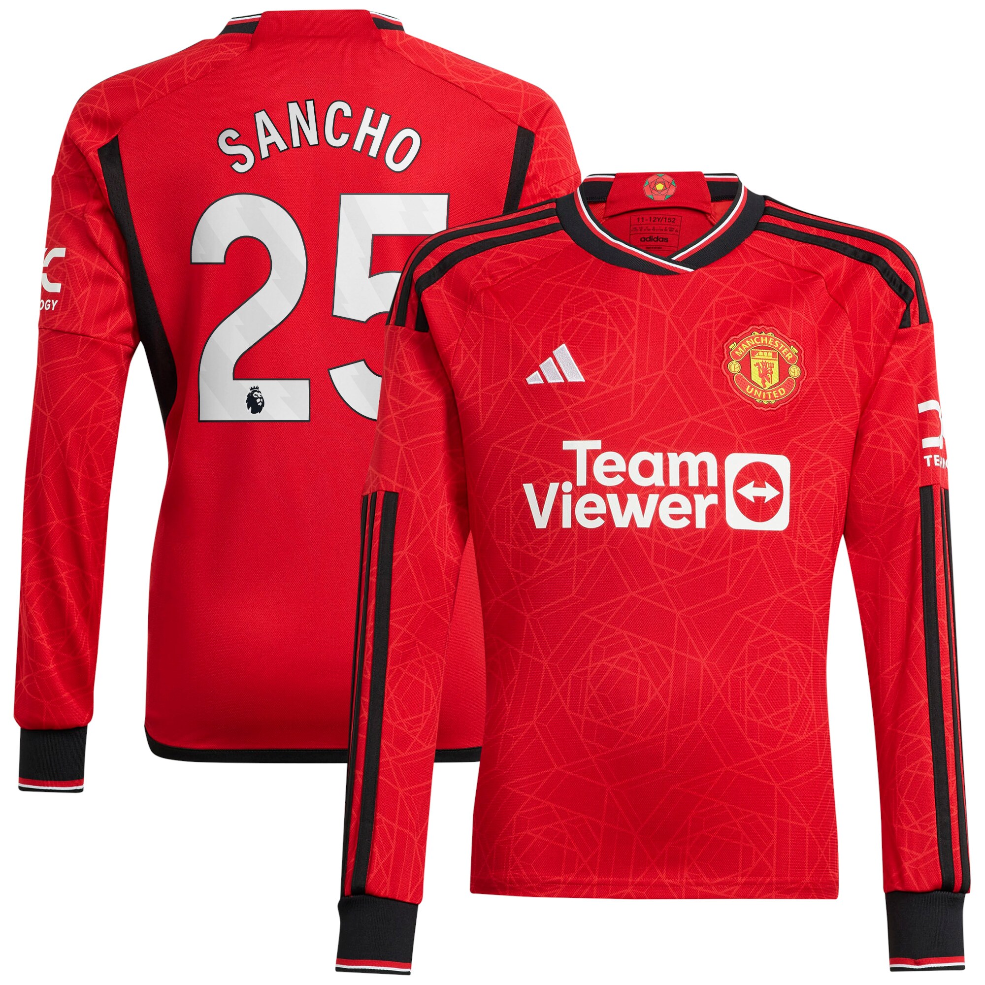 Jadon Sancho Manchester United adidas 2023/24 Home Replica Long Sleeve Player Jersey - Red