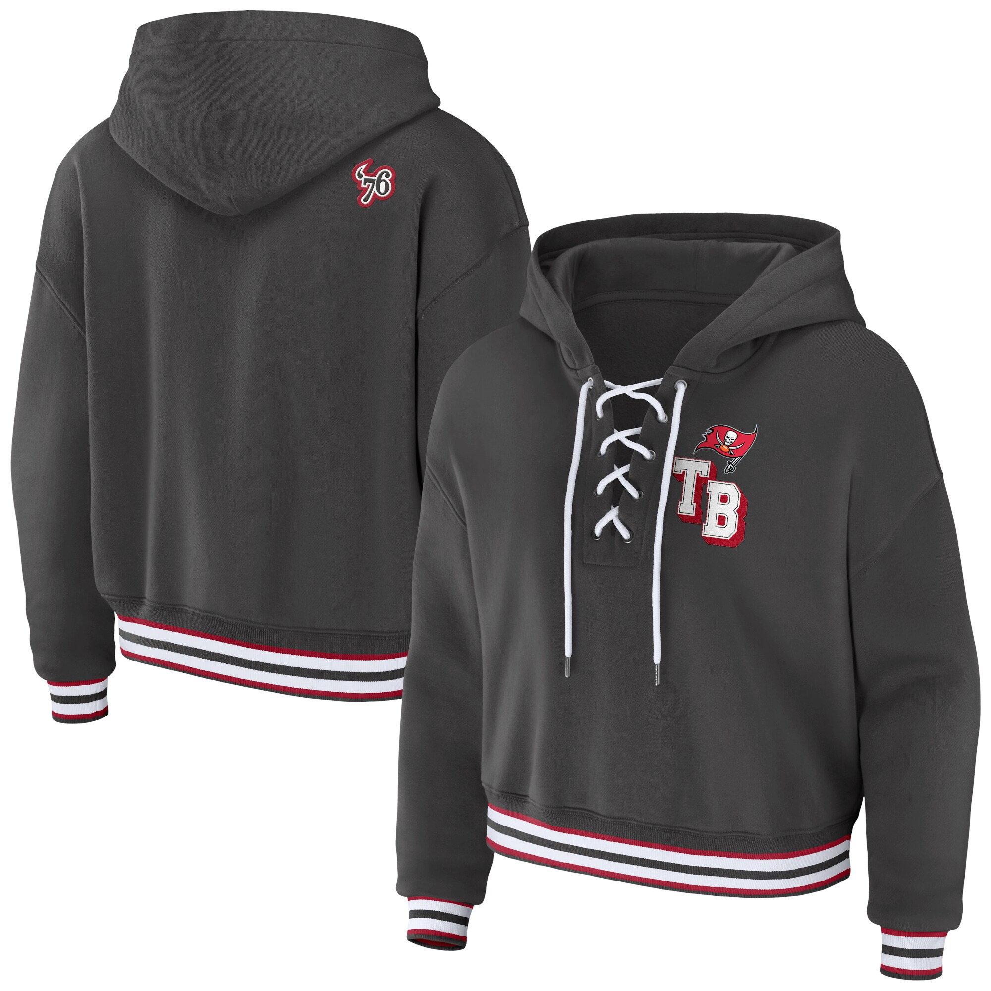 Tampa Bay Buccaneers WEAR by Erin Andrews Women's Lace-Up Pullover Hoodie - Pewter