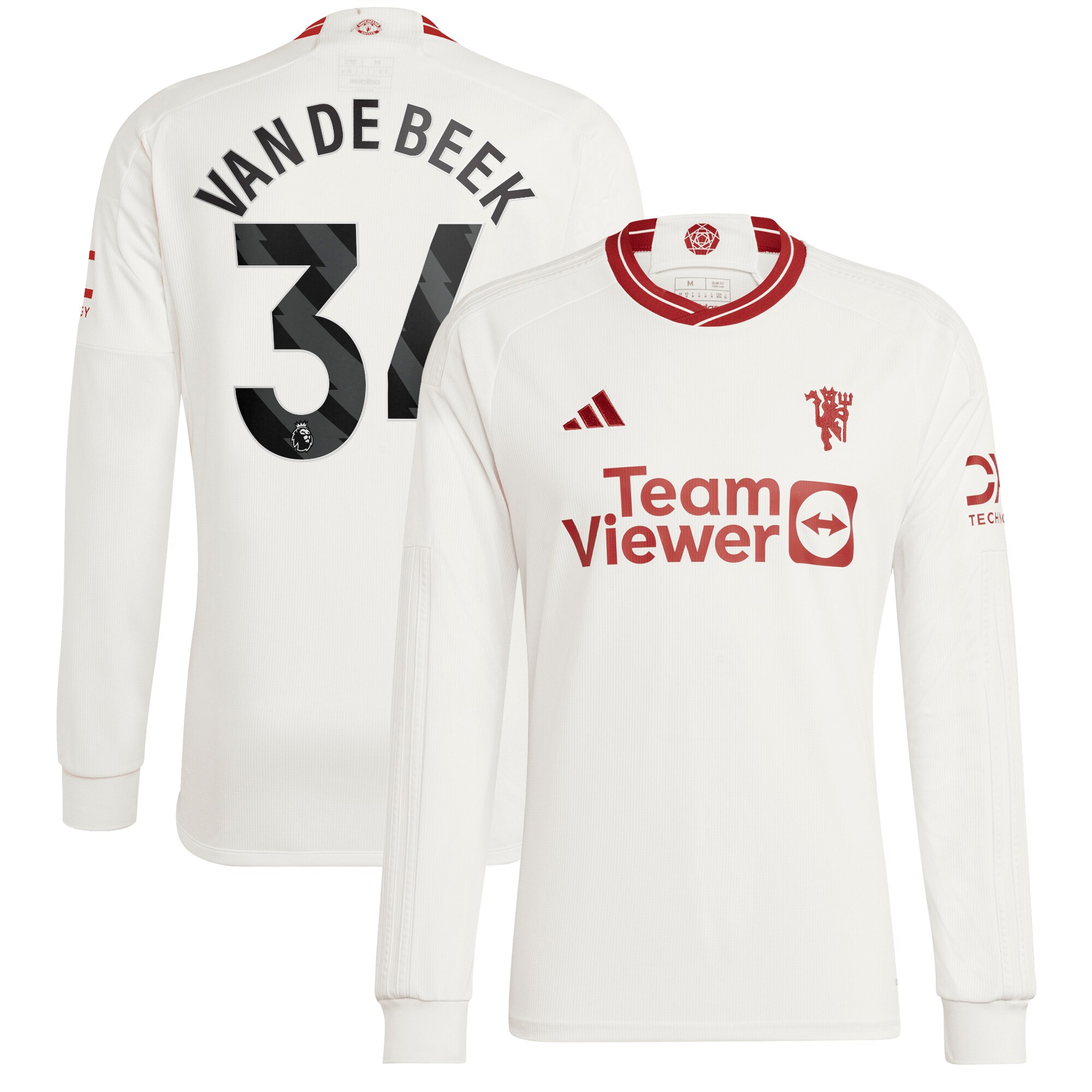 Donny Van De Beek Manchester United adidas 2023/24 Third Replica Long Sleeve Player Jersey - White