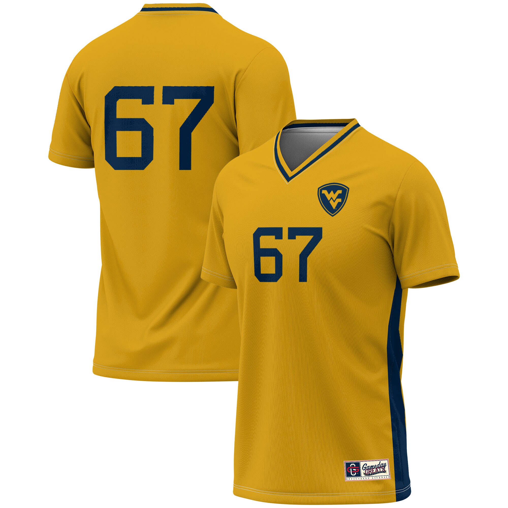 #67 West Virginia Mountaineers ProSphere Youth Women's Soccer Fashion Jersey - Gold